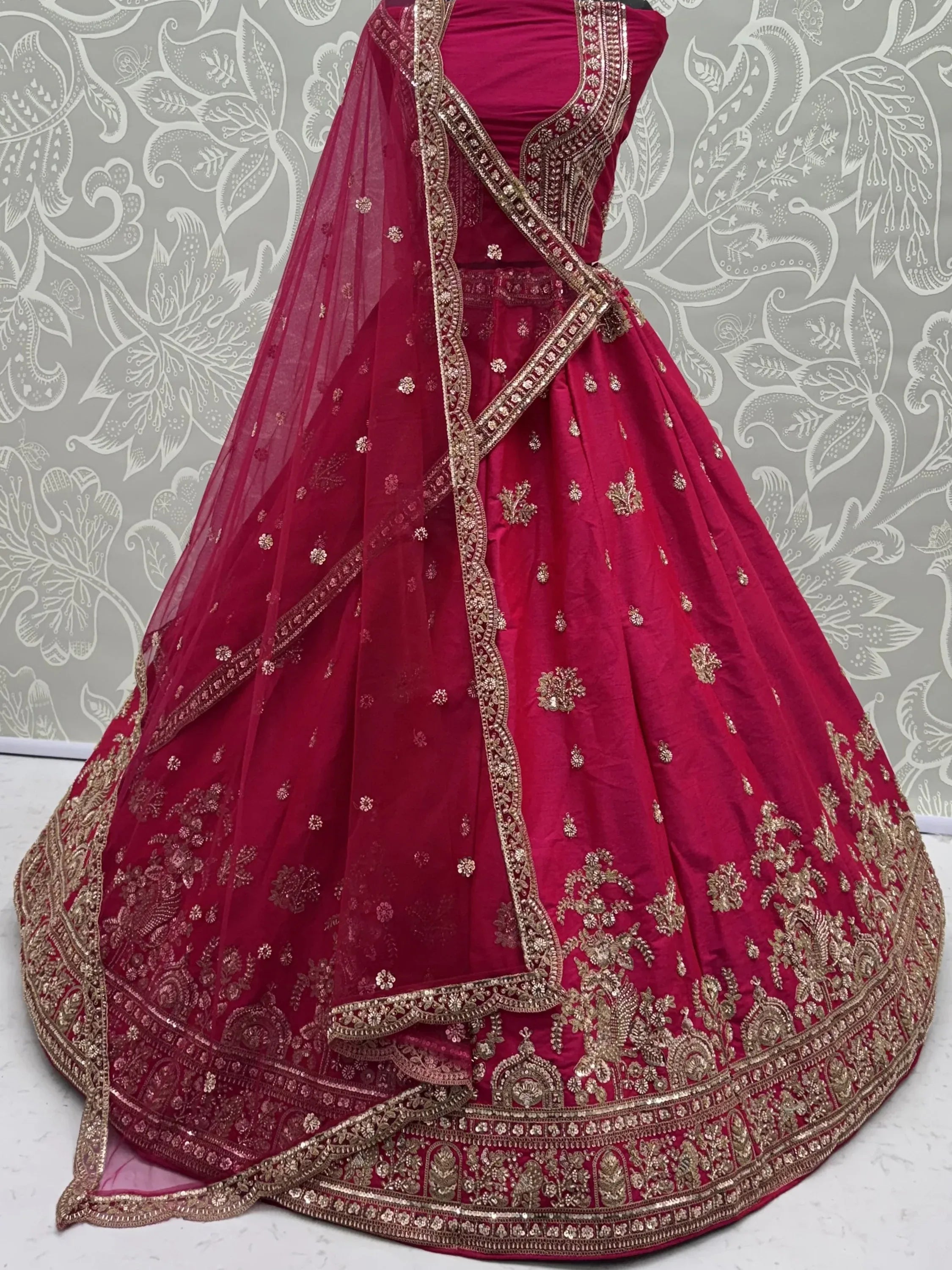 Alluring Rani Pink Silk Bridal Lehenga Choli With Double Dupatta