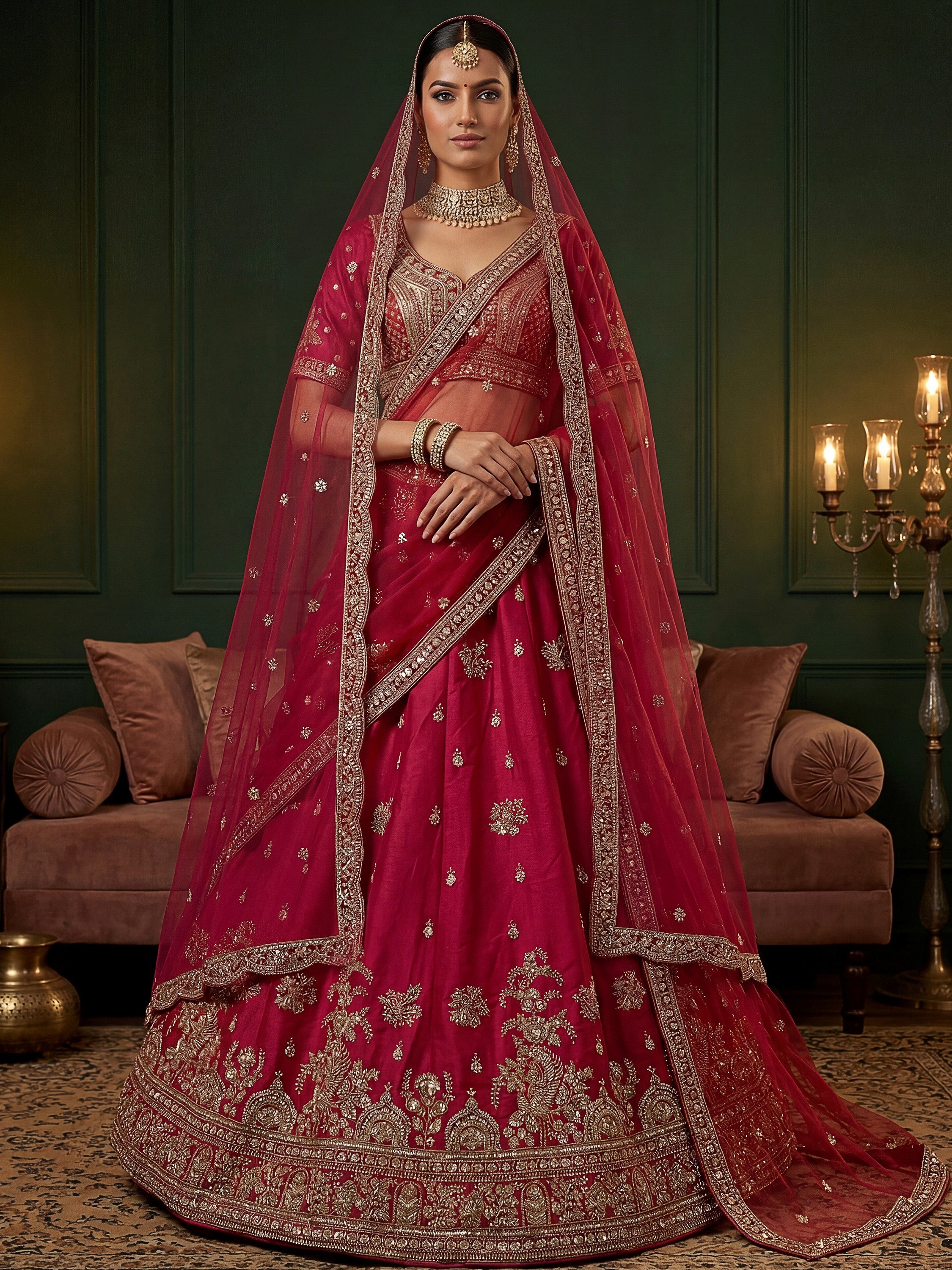 Alluring Rani Pink Silk Bridal Lehenga Choli With Double Dupatta