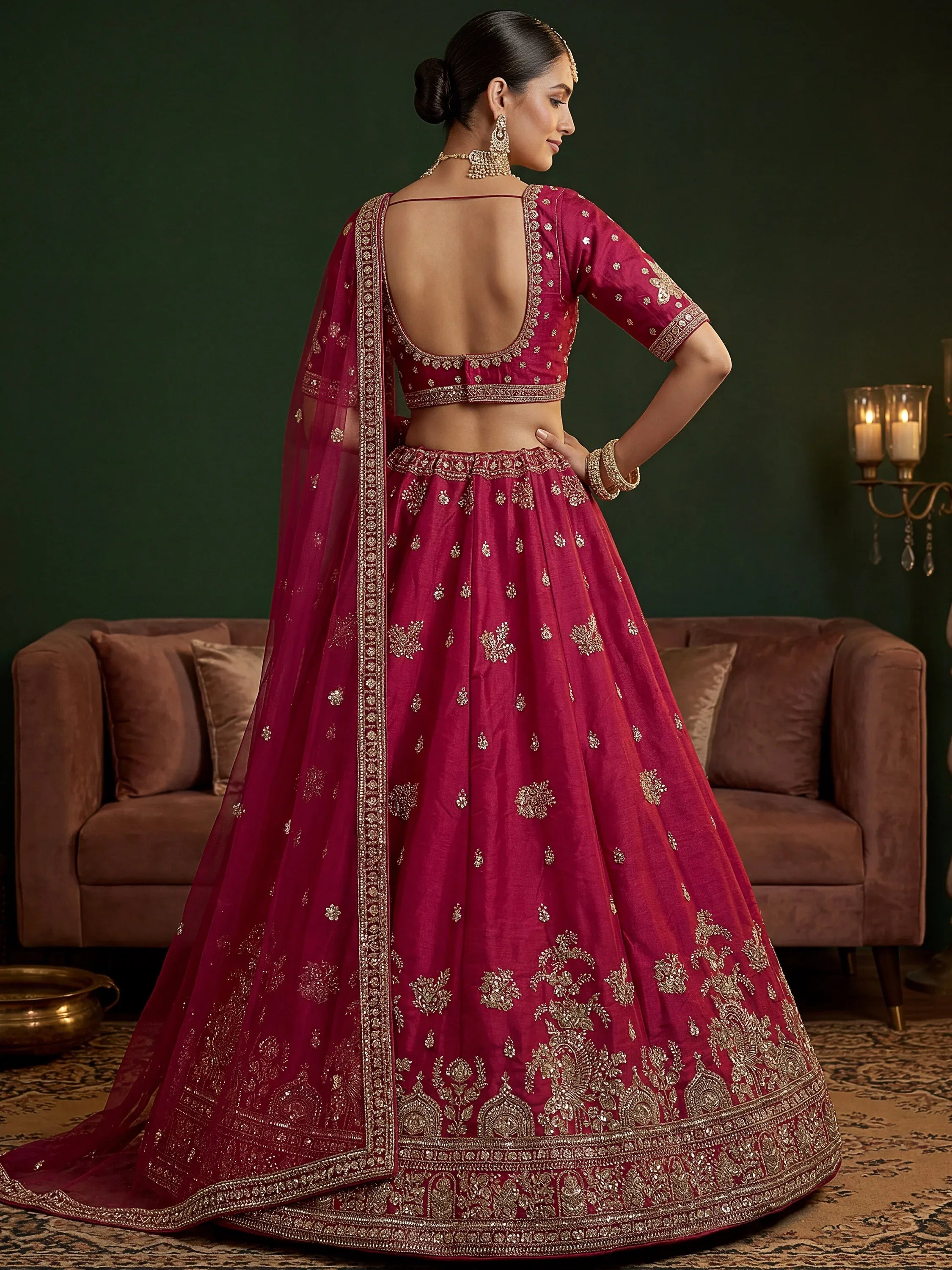 Alluring Rani Pink Silk Bridal Lehenga Choli With Double Dupatta