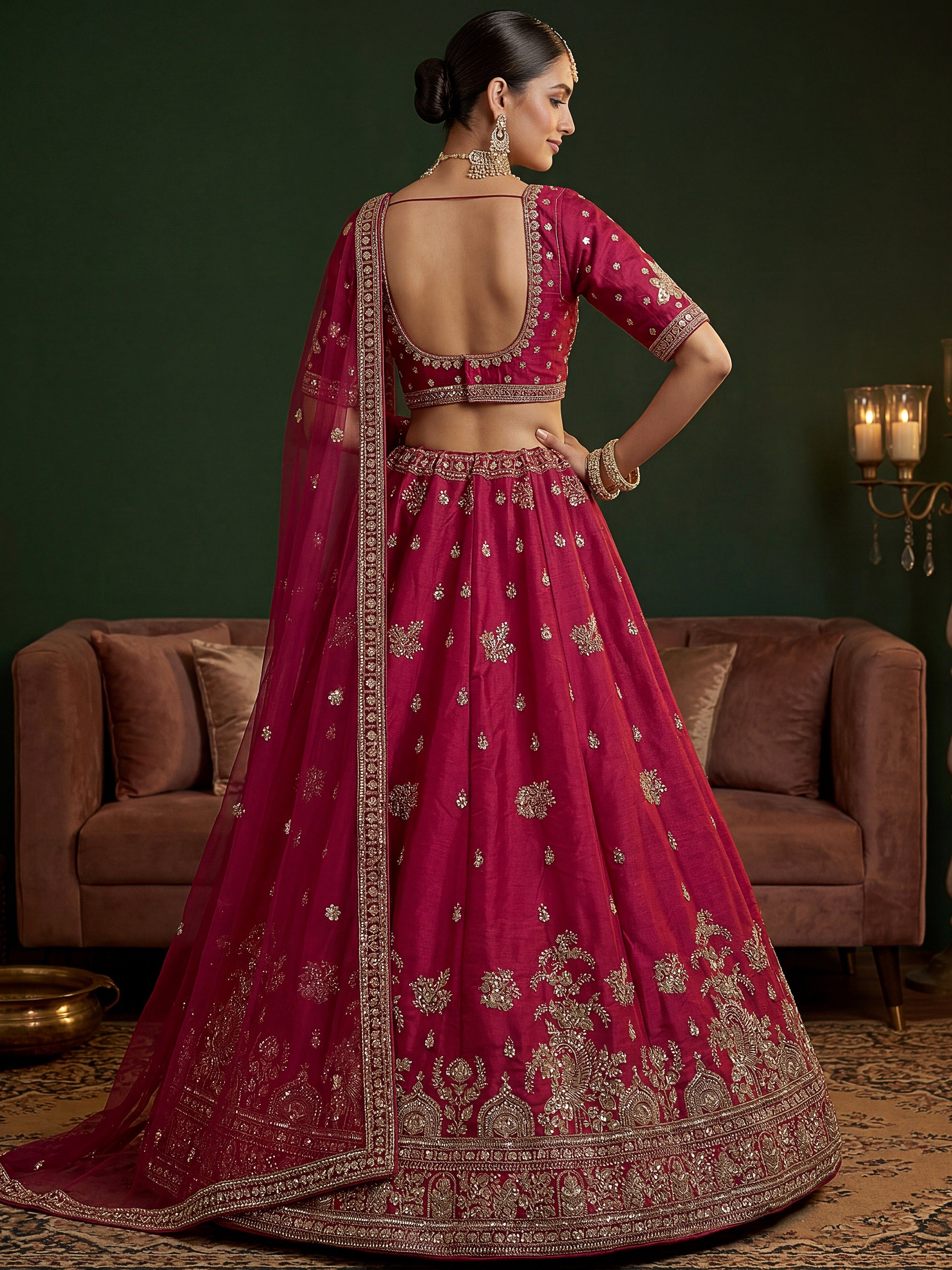 Alluring Rani Pink Silk Bridal Lehenga Choli With Double Dupatta