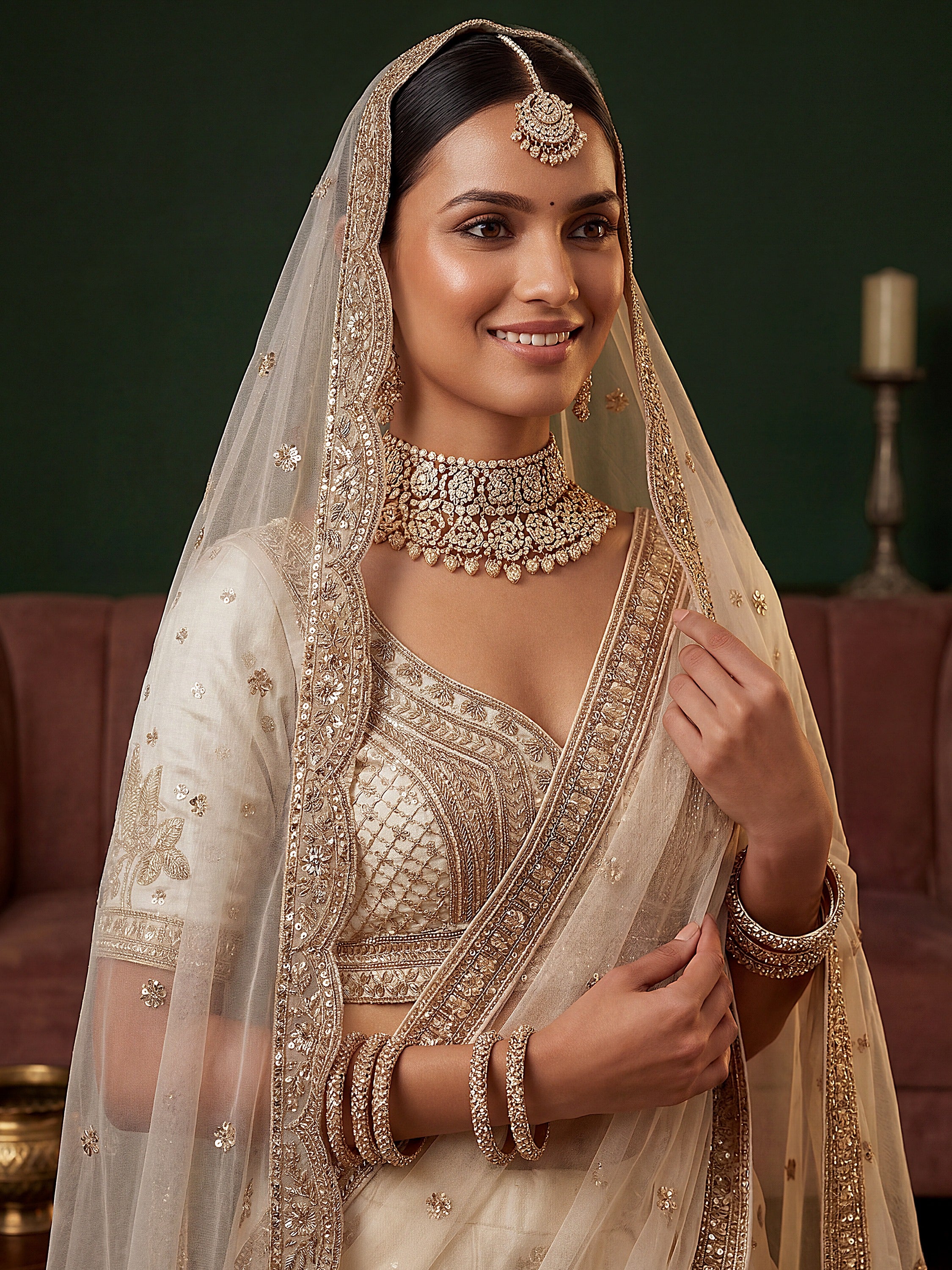 Ravishing Off White Sequins Silk Bridal Lehenga Choli With Double Dupatta