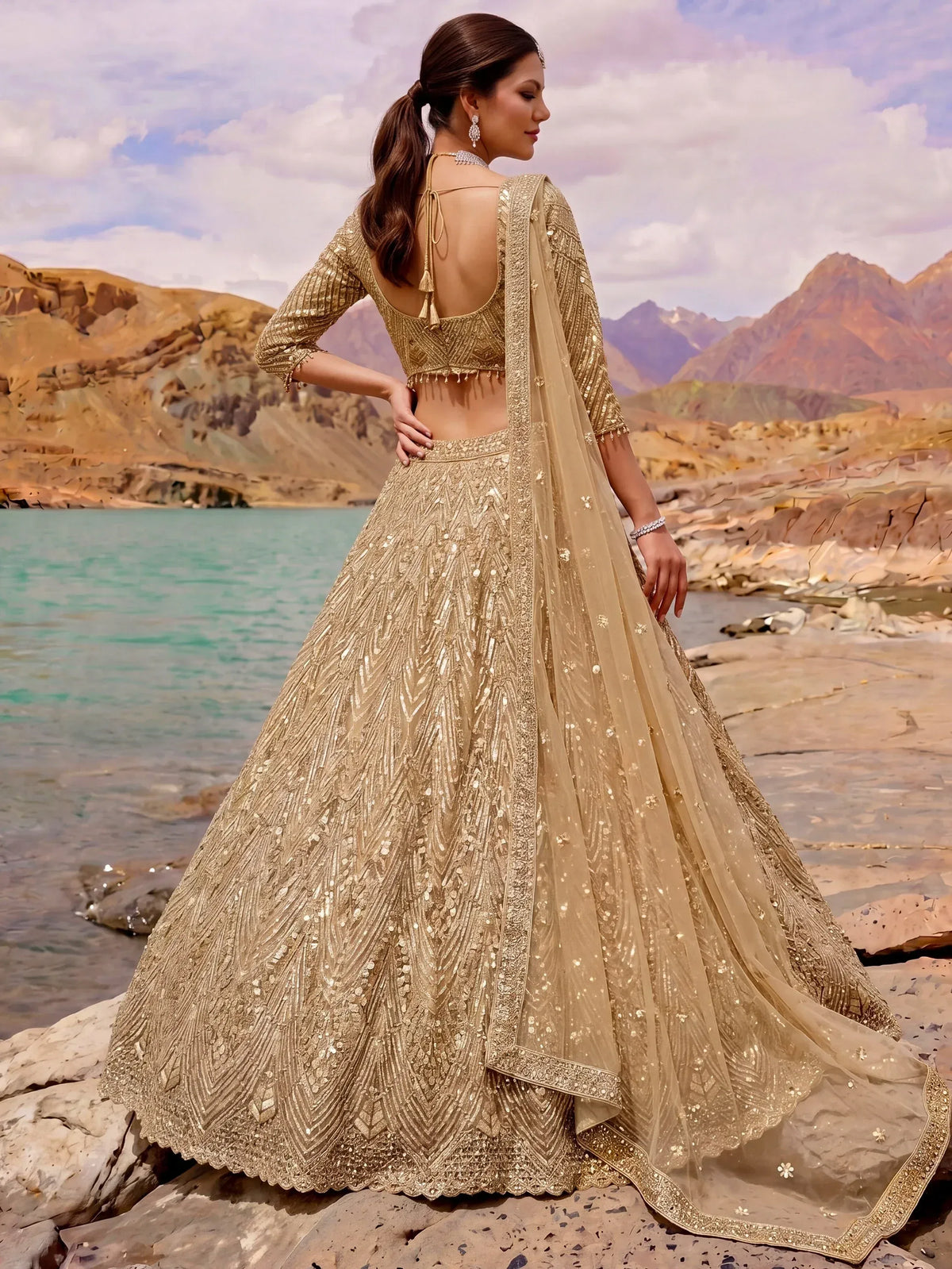 Luxurious Gold Sequins Net Reception Wear Lehenga Choli With Dupatta