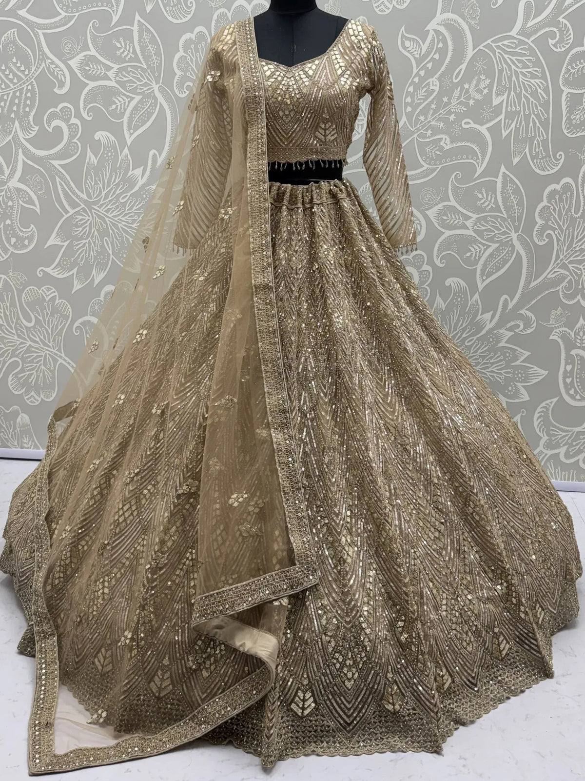Luxurious Gold Sequins Net Reception Wear Lehenga Choli With Dupatta