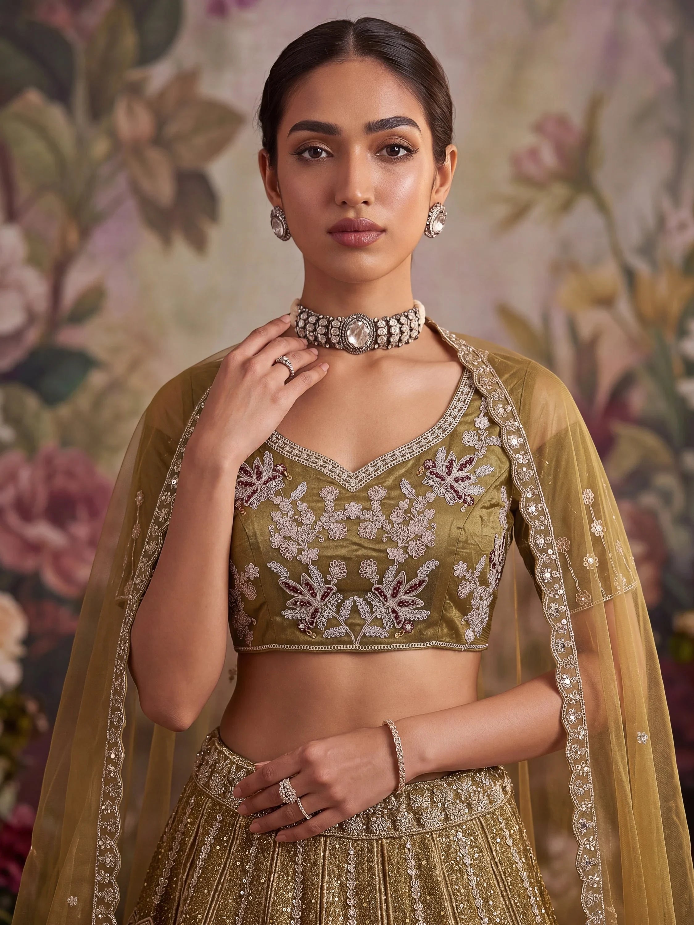 Dazzling Golden Multi Thread Work Net Reception Wear Lehenga Choli