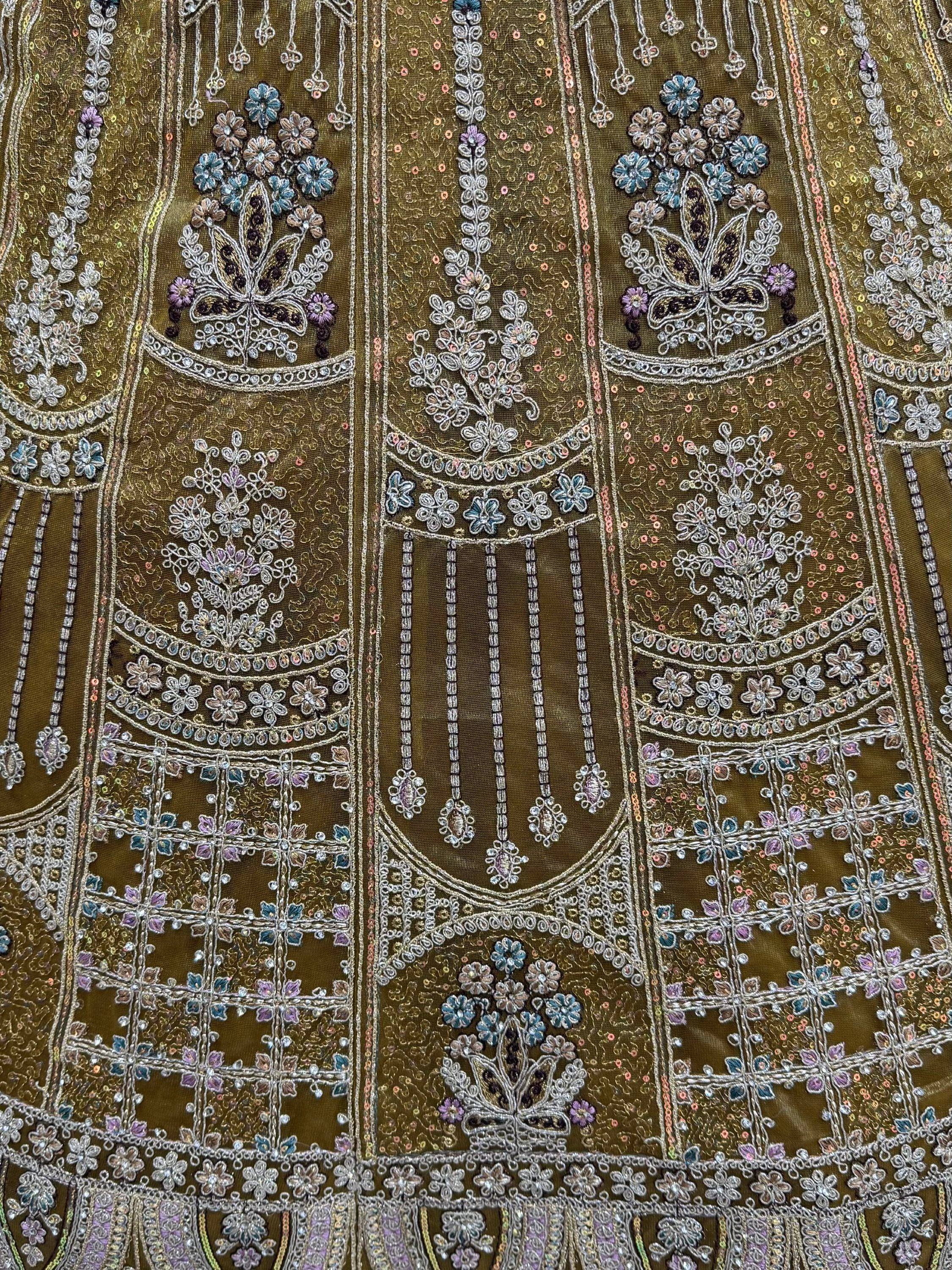 Dazzling Golden Multi Thread Work Net Reception Wear Lehenga Choli