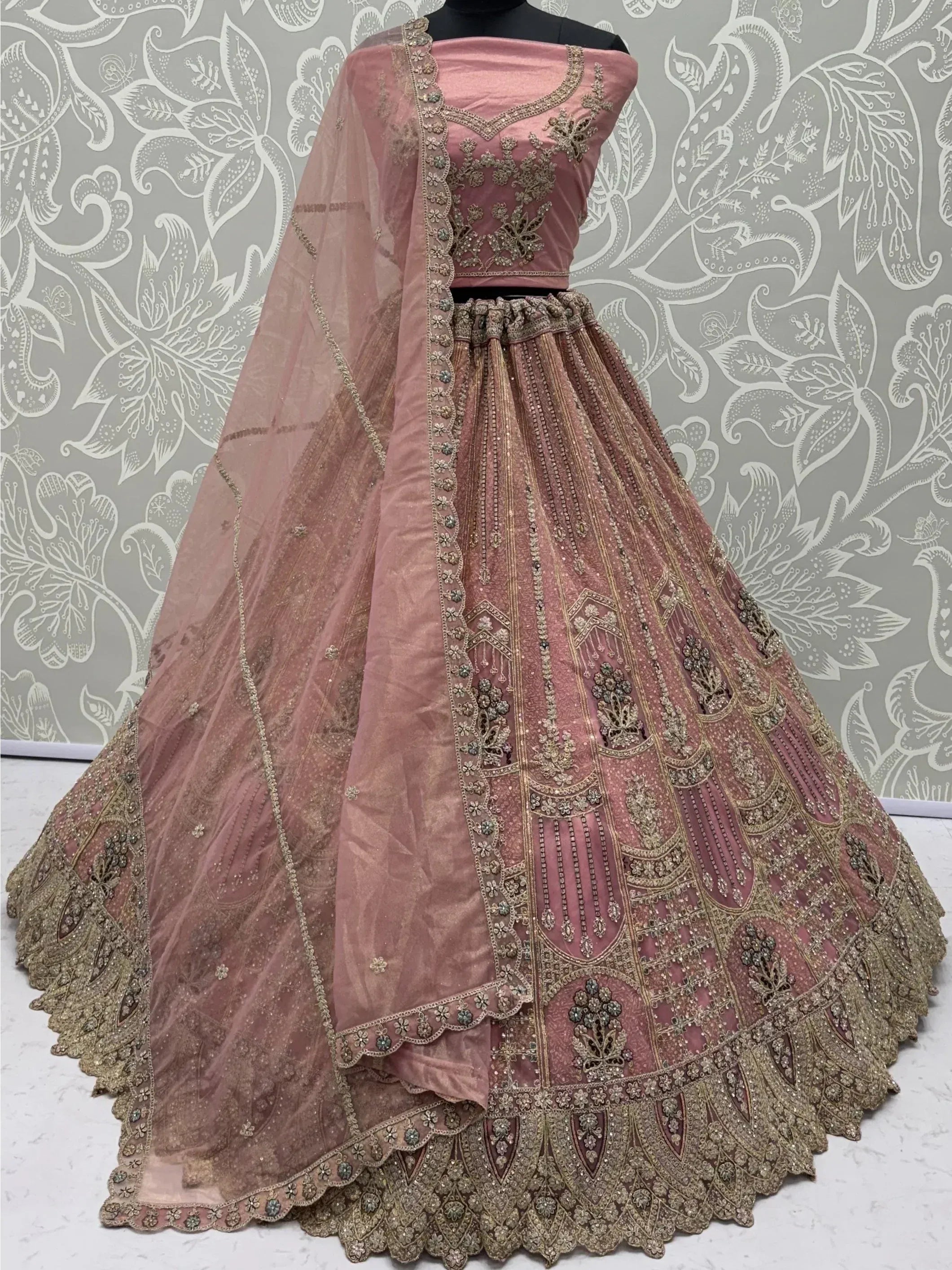 Gorgeous Pink Dori Embroidery Net Engagement Wear Lehenga With Blouse