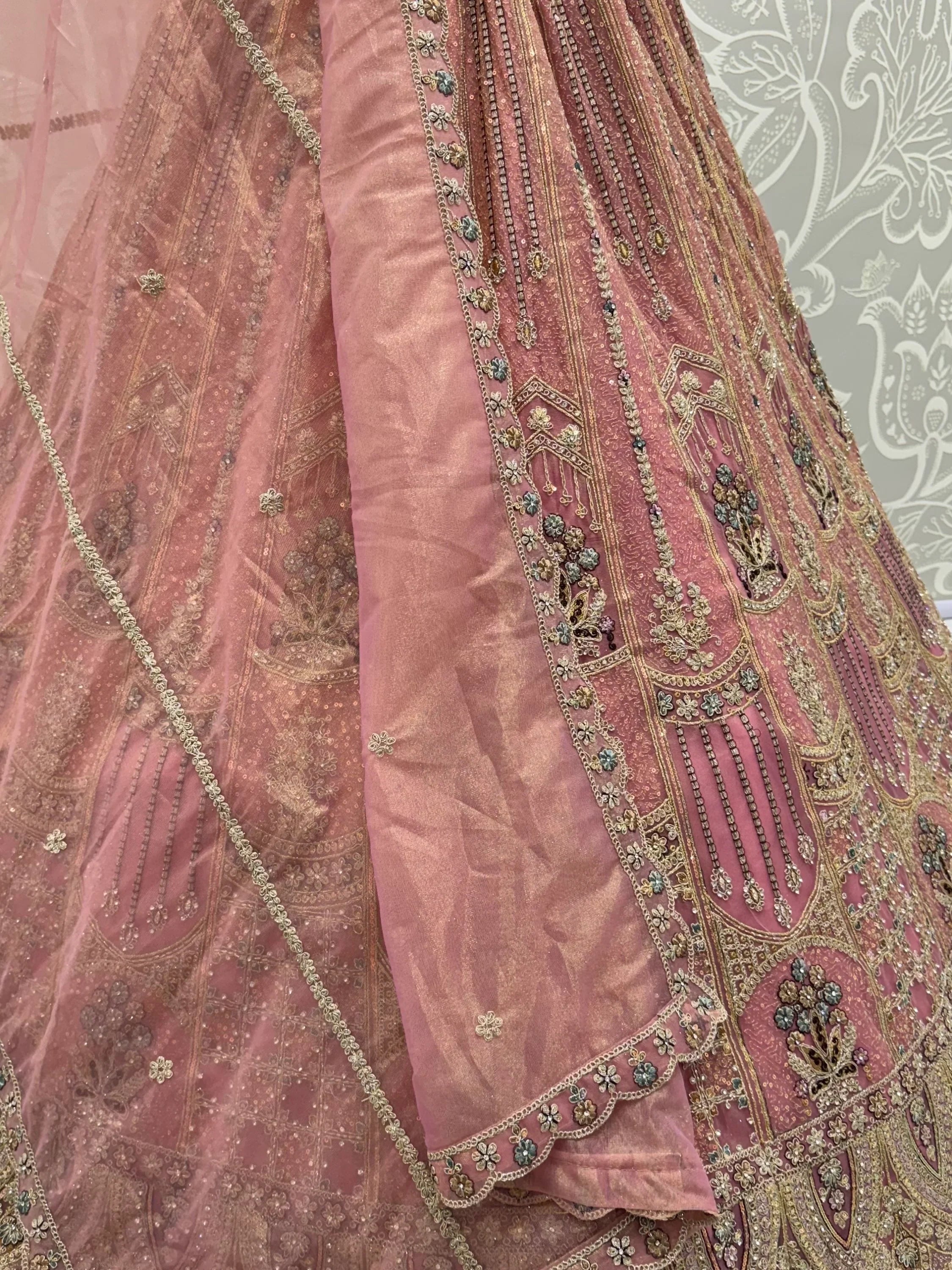 Gorgeous Pink Dori Embroidery Net Engagement Wear Lehenga With Blouse