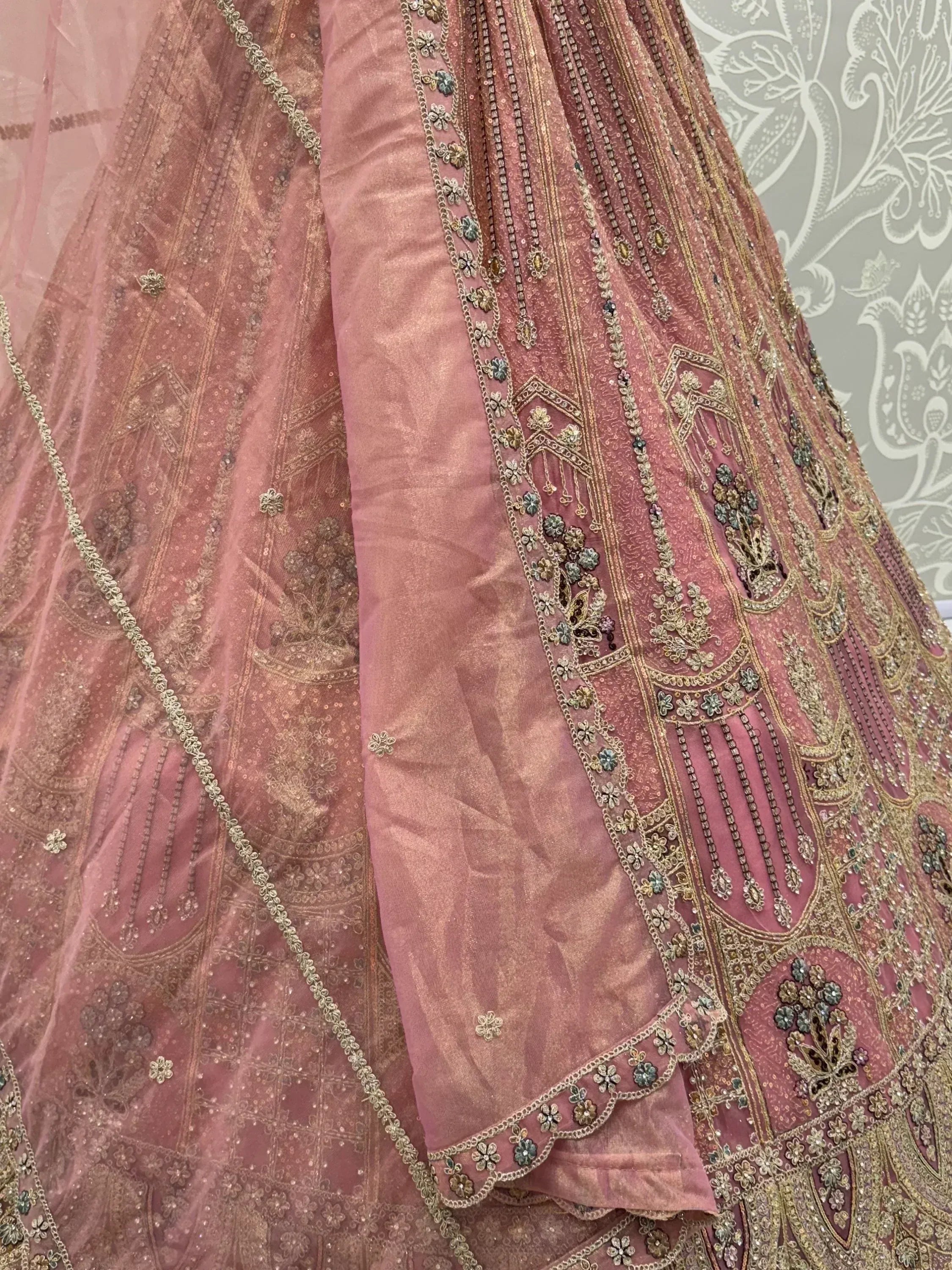Gorgeous Pink Dori Embroidery Net Engagement Wear Lehenga With Blouse