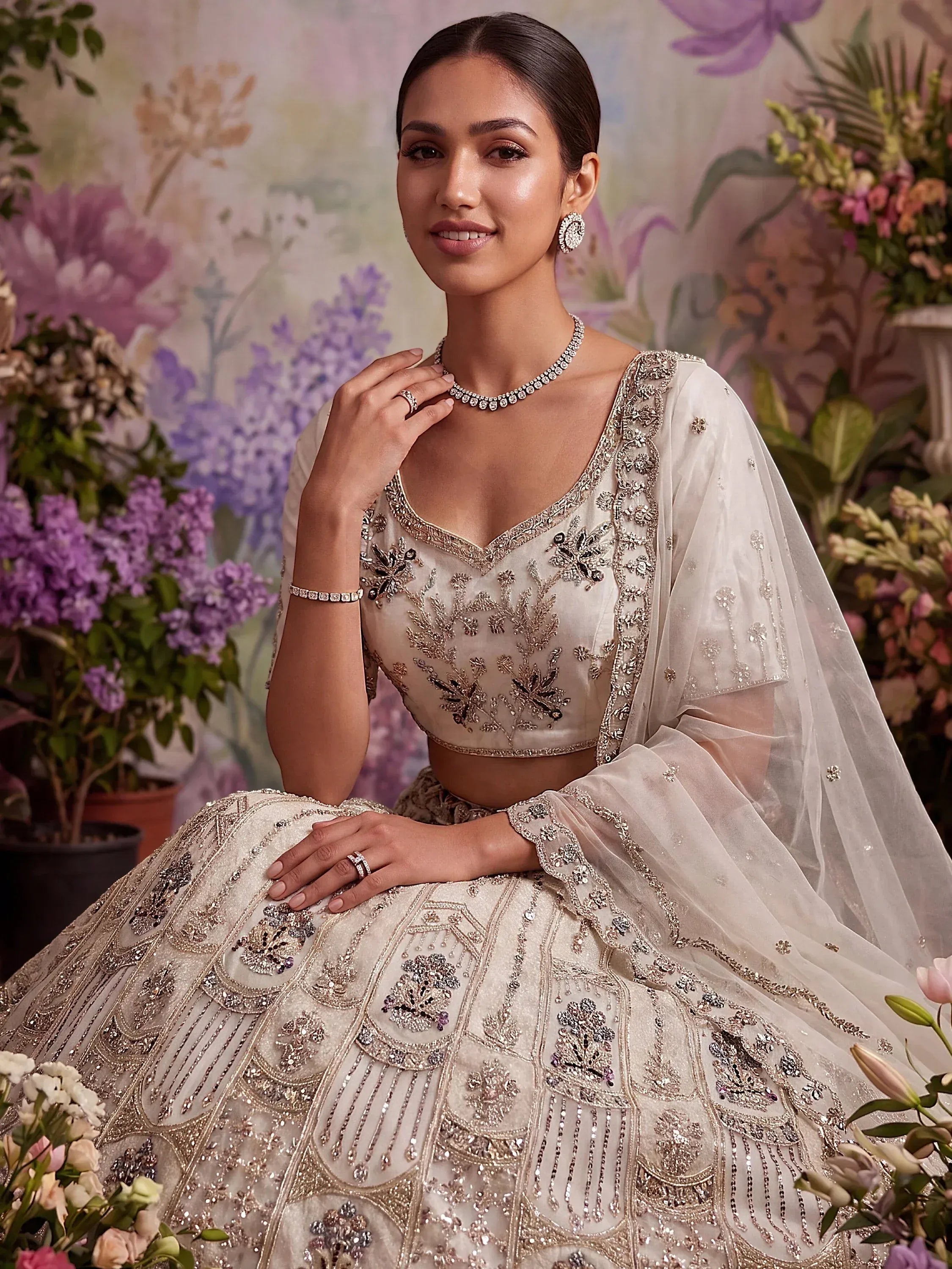 Fascinating White Sequin Net Traditional Lehenga Choli With Dupatta