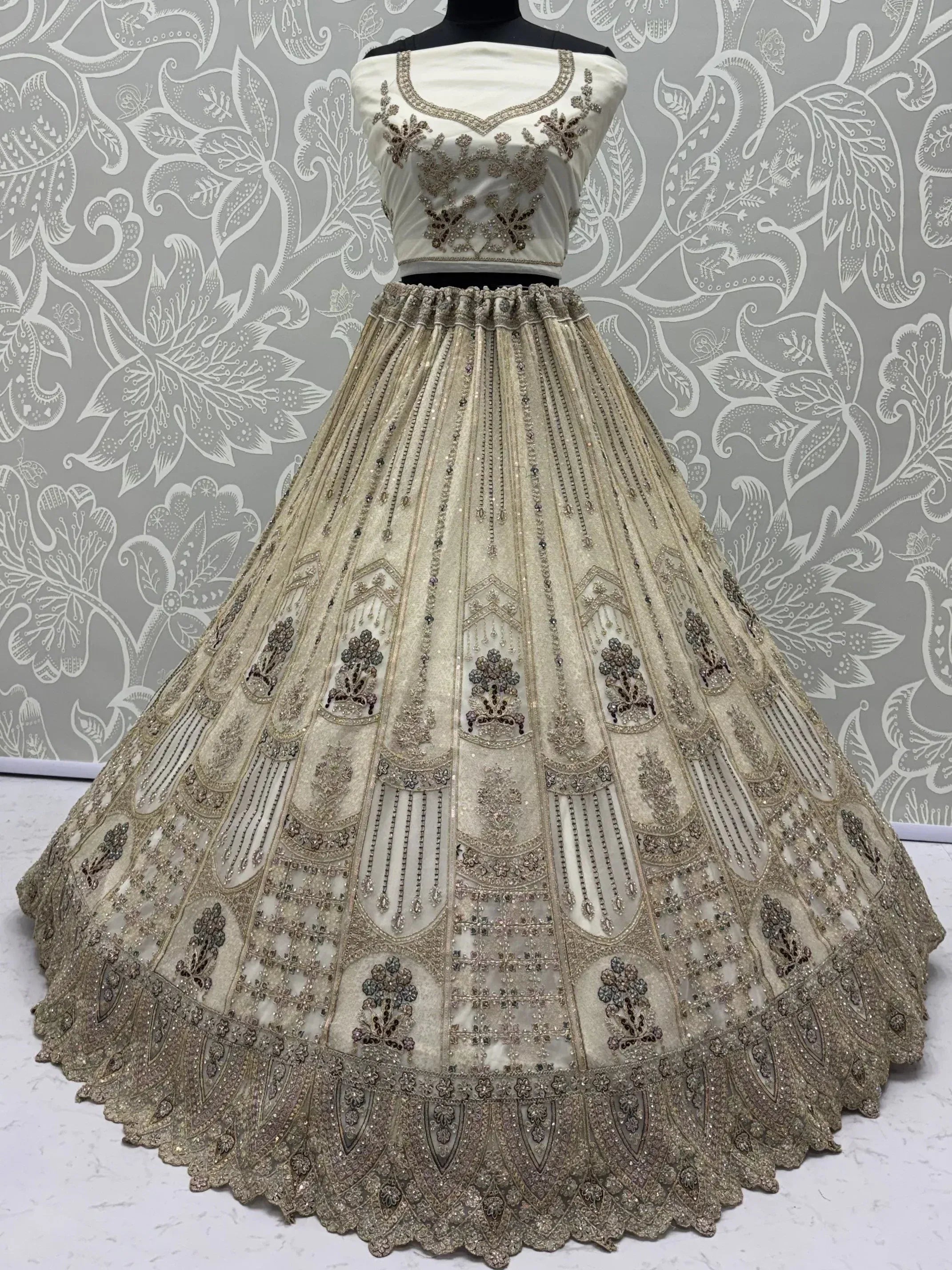 Fascinating White Sequin Net Traditional Lehenga Choli With Dupatta