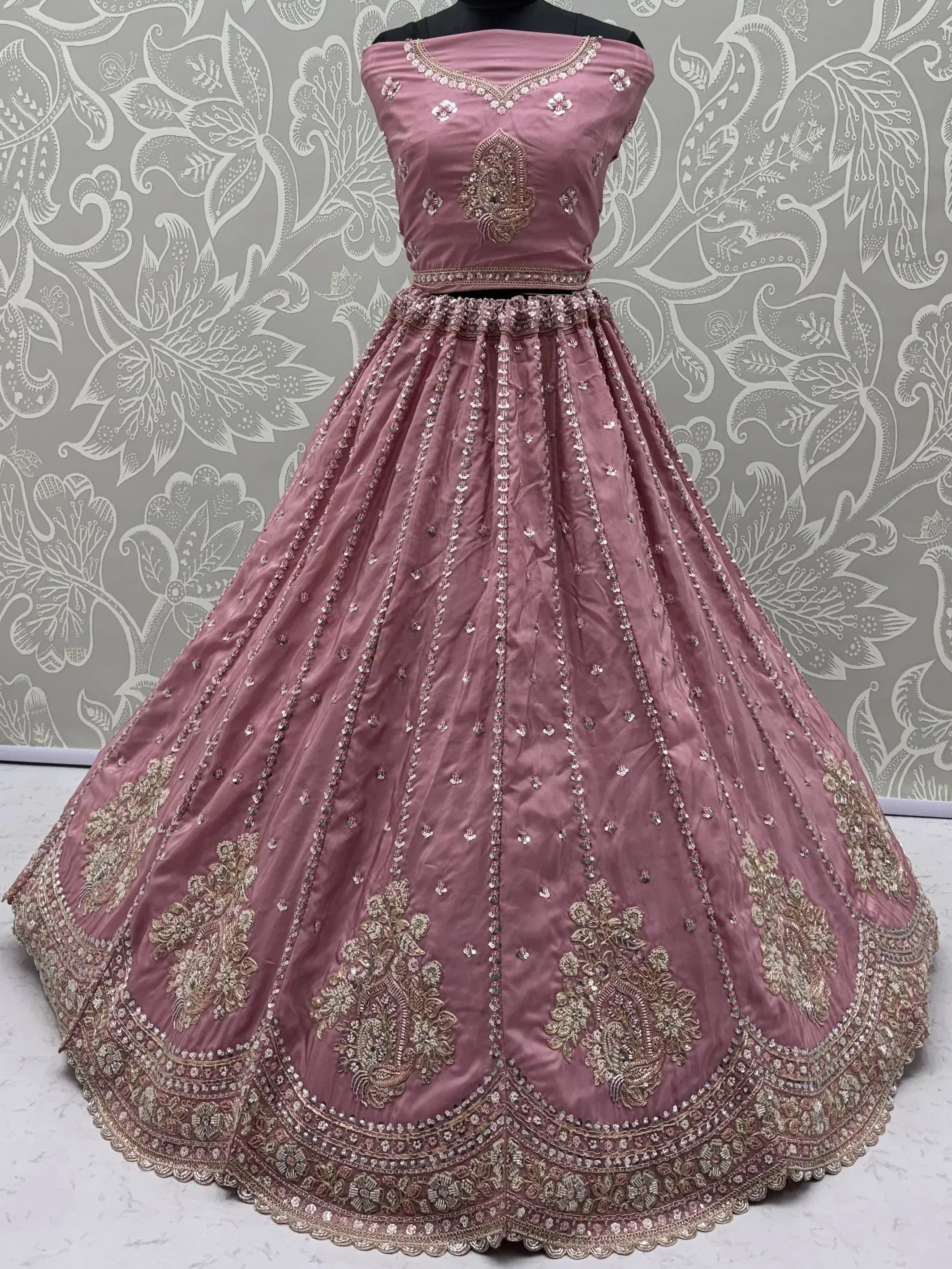 Royal Pink Sequins Silk Sangeet Wear Lehenga Choli With Dupatta