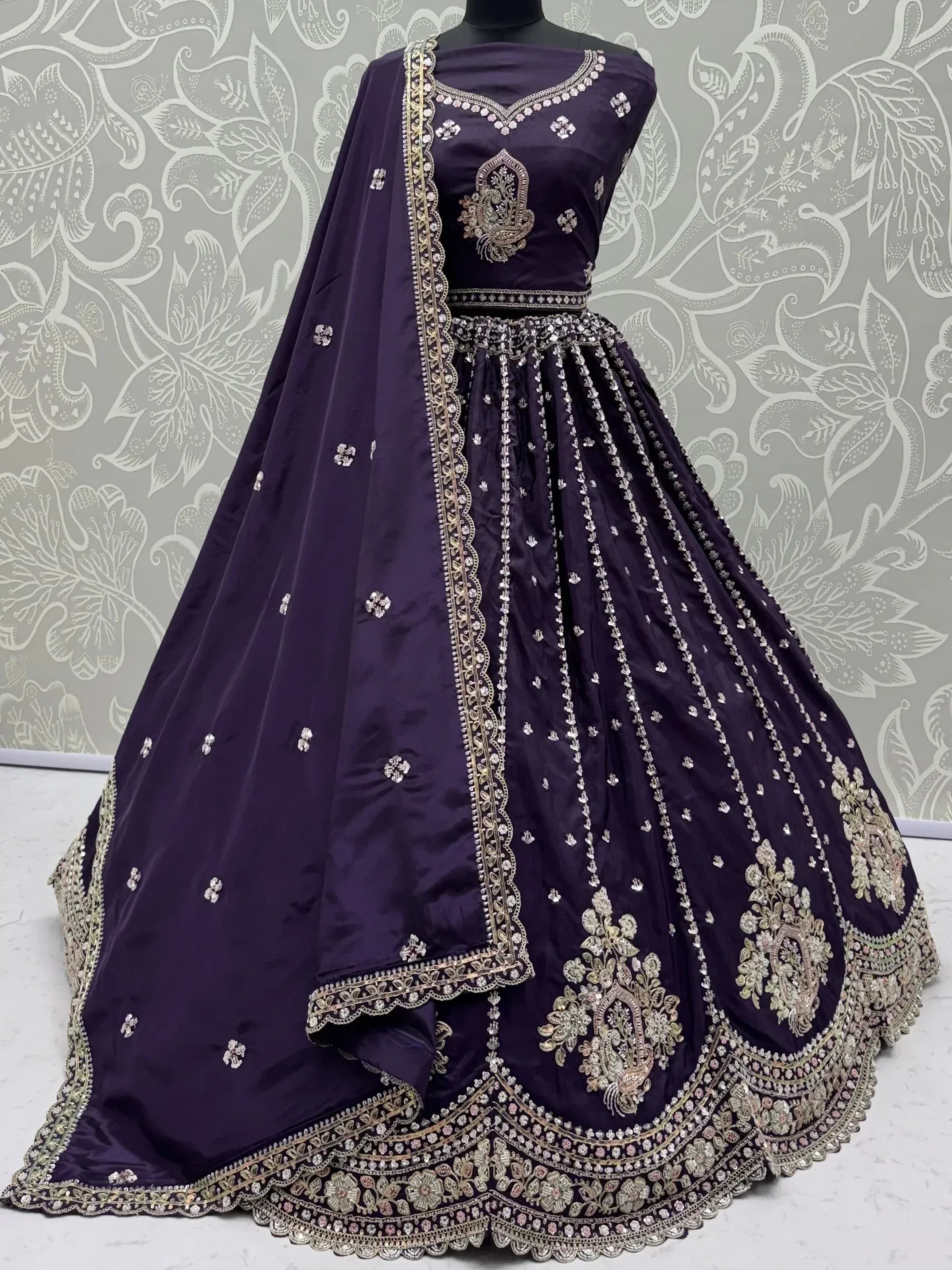 Luxurious Purple Heavy Work Silk Designer Lehenga Choli With Dupatta