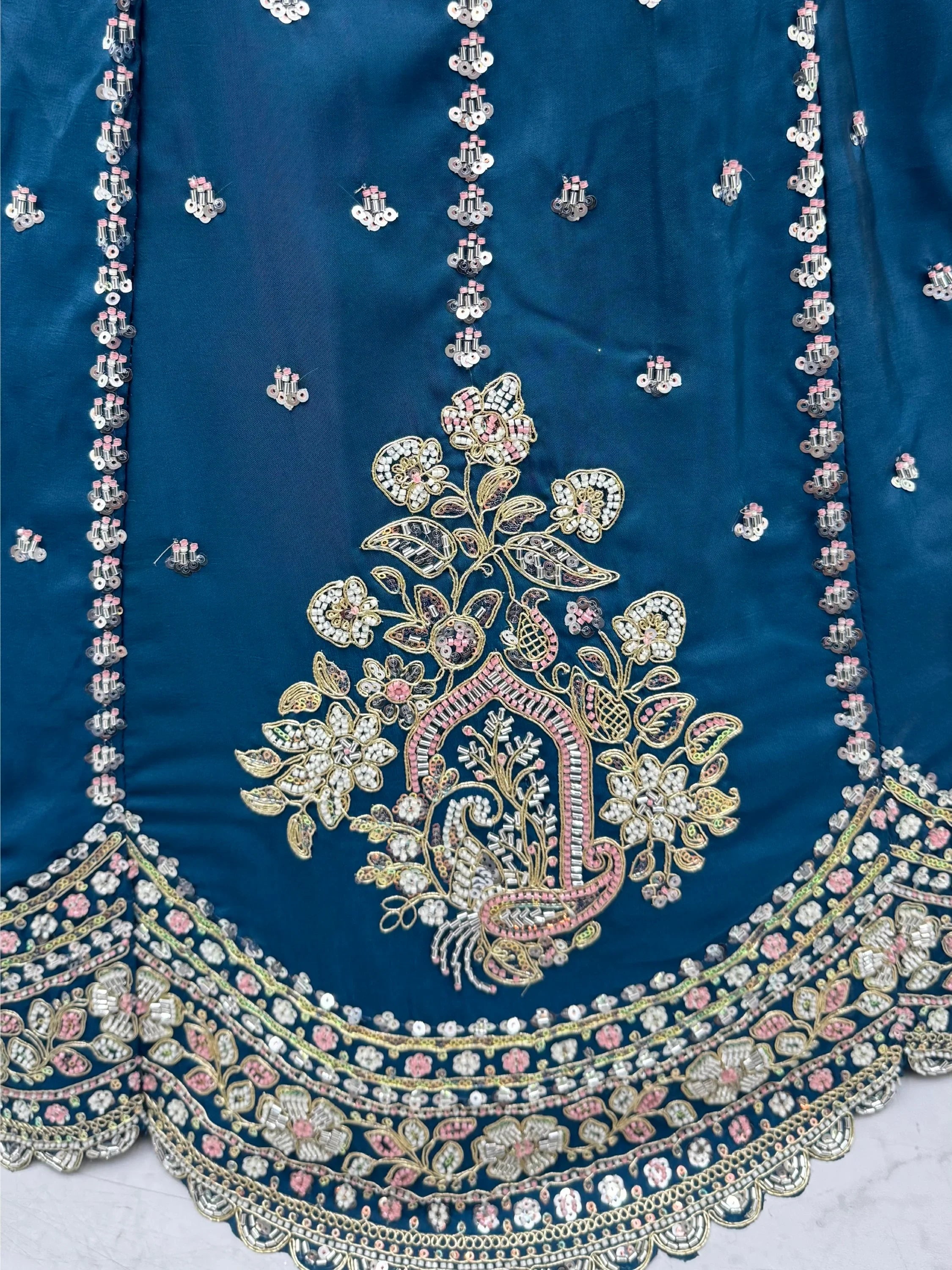 Dazzling Teal Blue Sequins Silk Wedding Wear Lehenga Choli