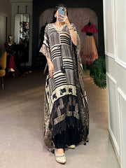 Charming Cream Zari Weaving Jacquard Festive Wear Kaftan