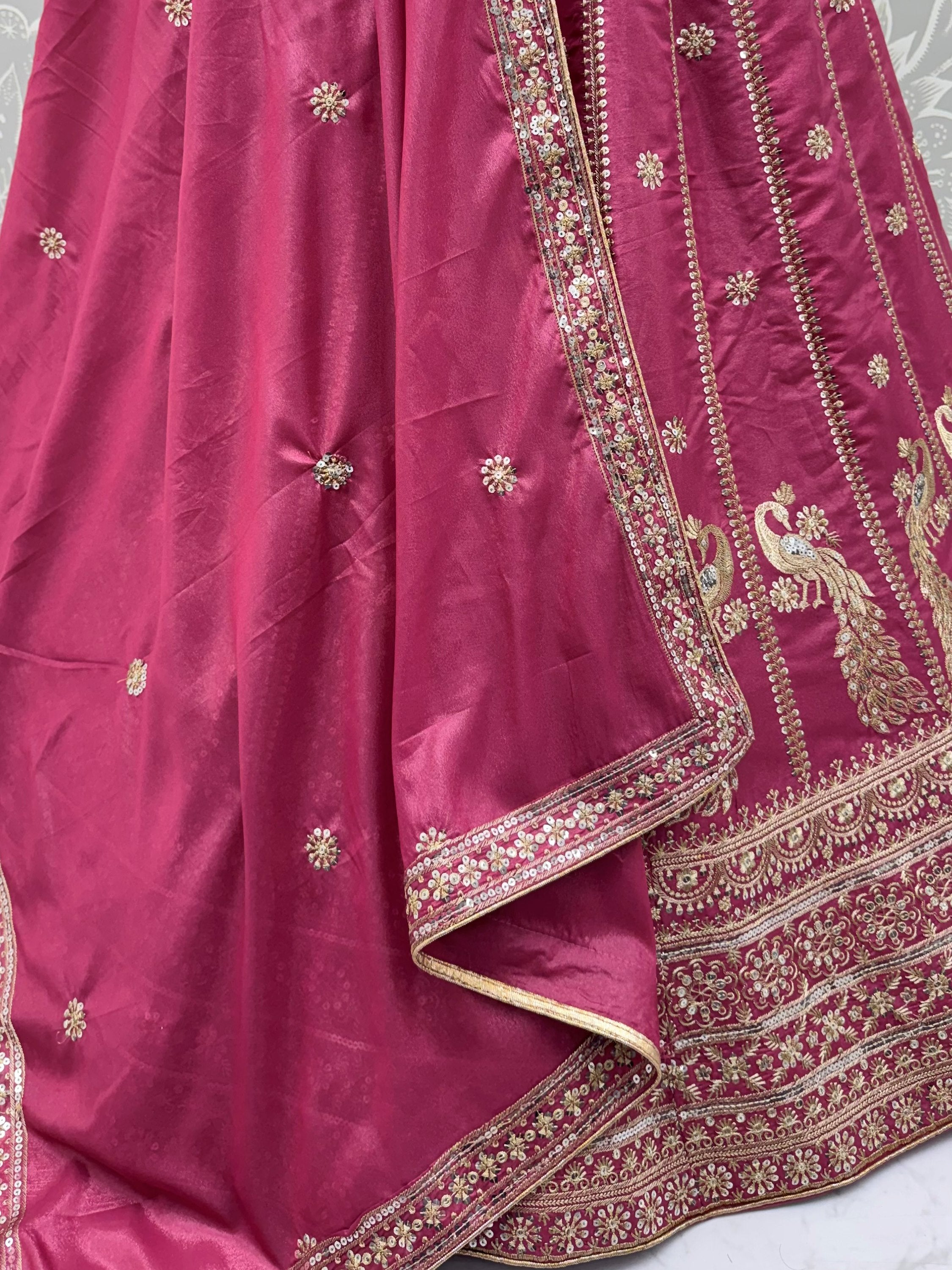 Regal Pink Zari Work Silk Engagement Wear Lehenga Choli With Dupatta