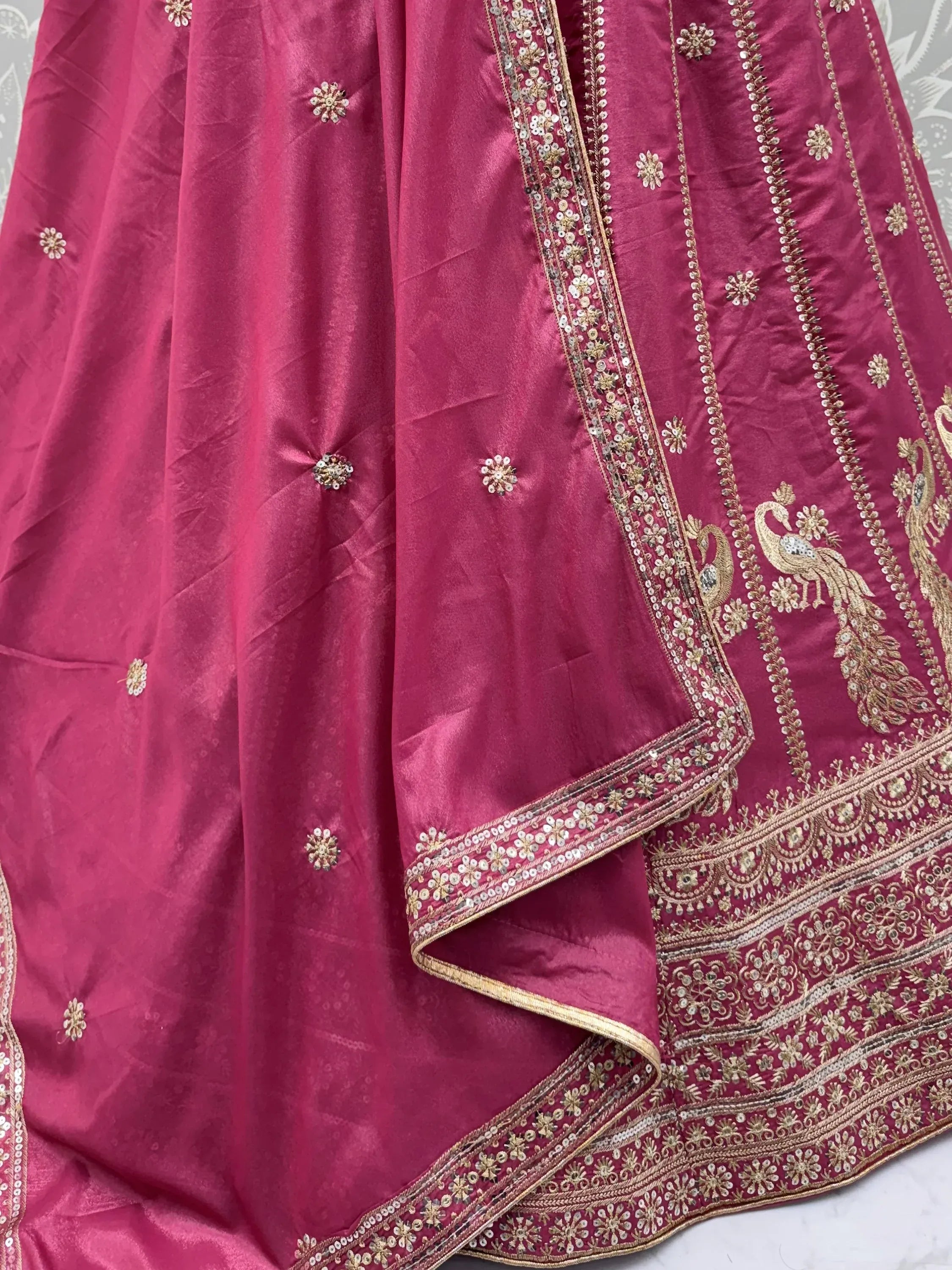 Regal Pink Zari Work Silk Engagement Wear Lehenga Choli With Dupatta