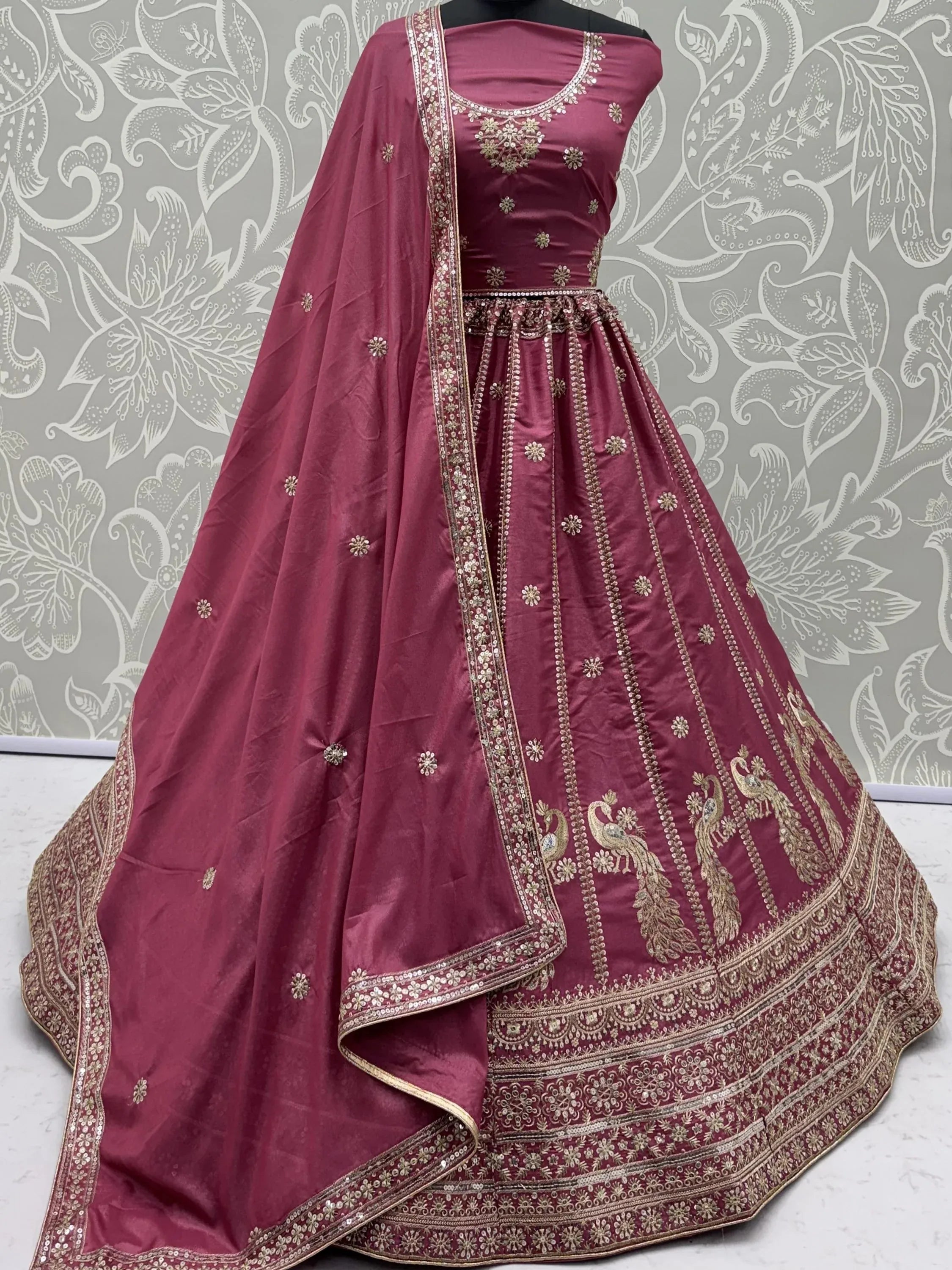 Regal Pink Zari Work Silk Engagement Wear Lehenga Choli With Dupatta