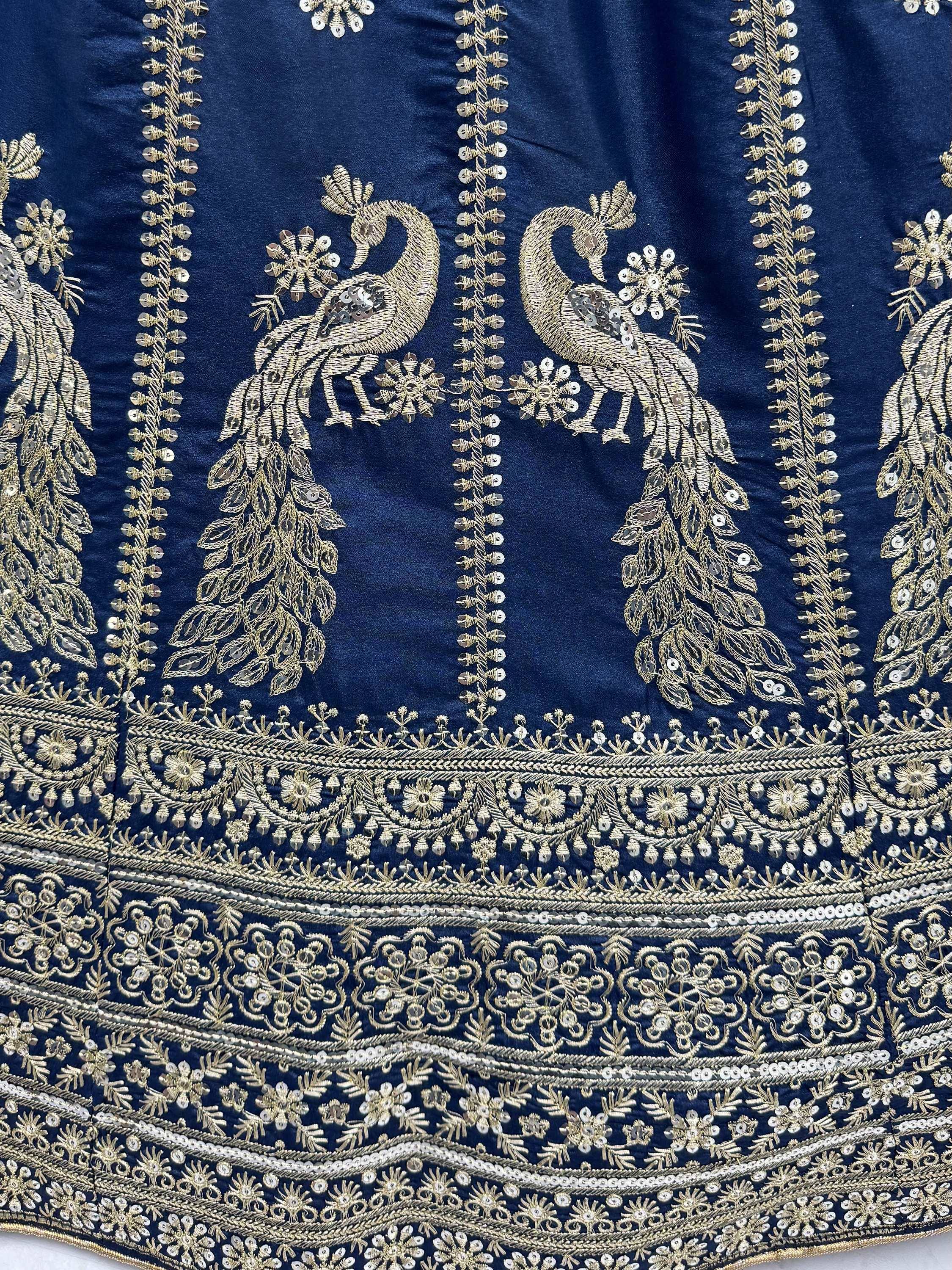 Gorgeous Navy Blue Sequins Silk Wedding Wear Lehenga Choli With Dupatta