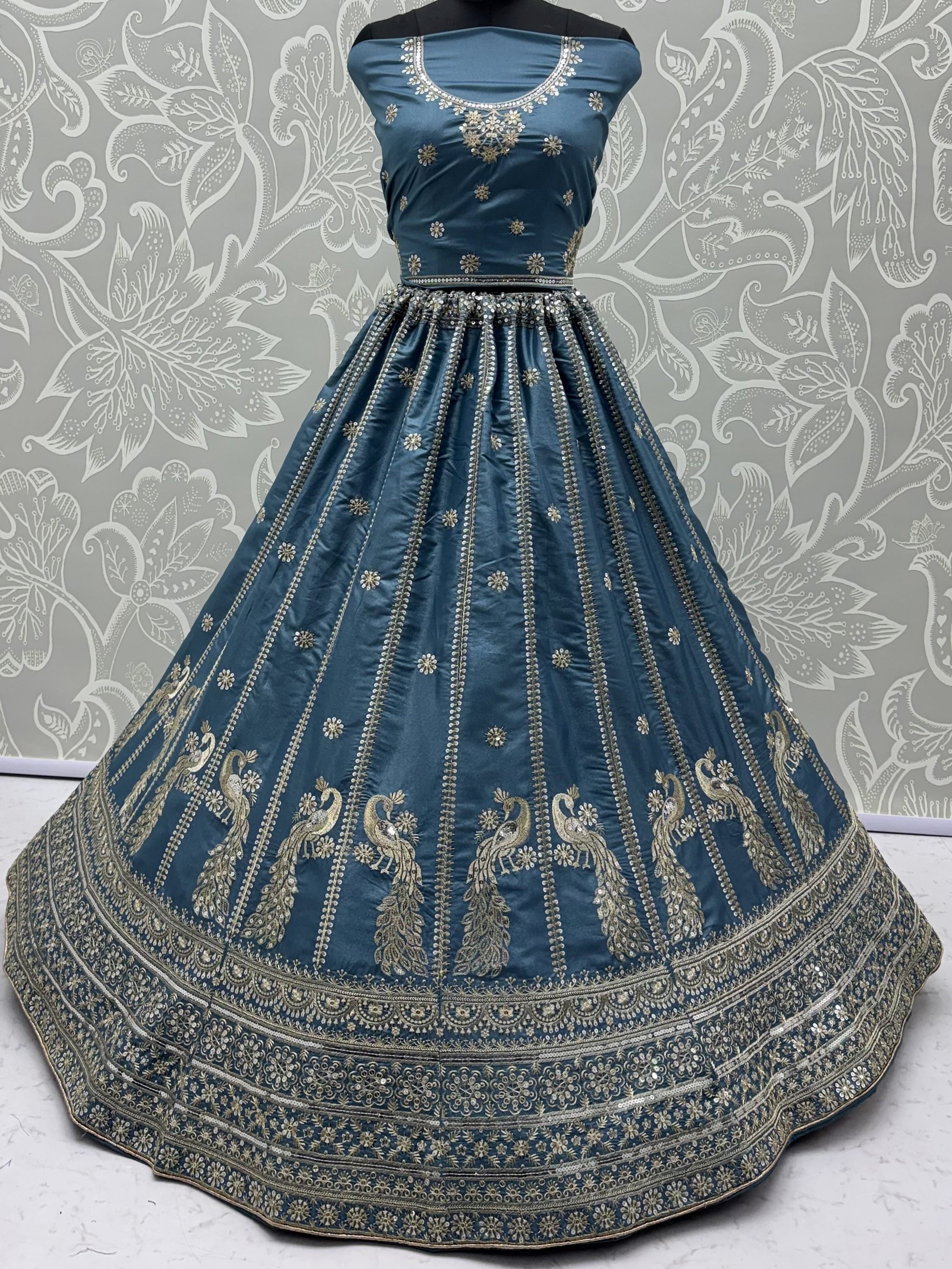 Astonishing Sky Blue Zari Embroidery Silk Sangeet Wear Lehenga Choli