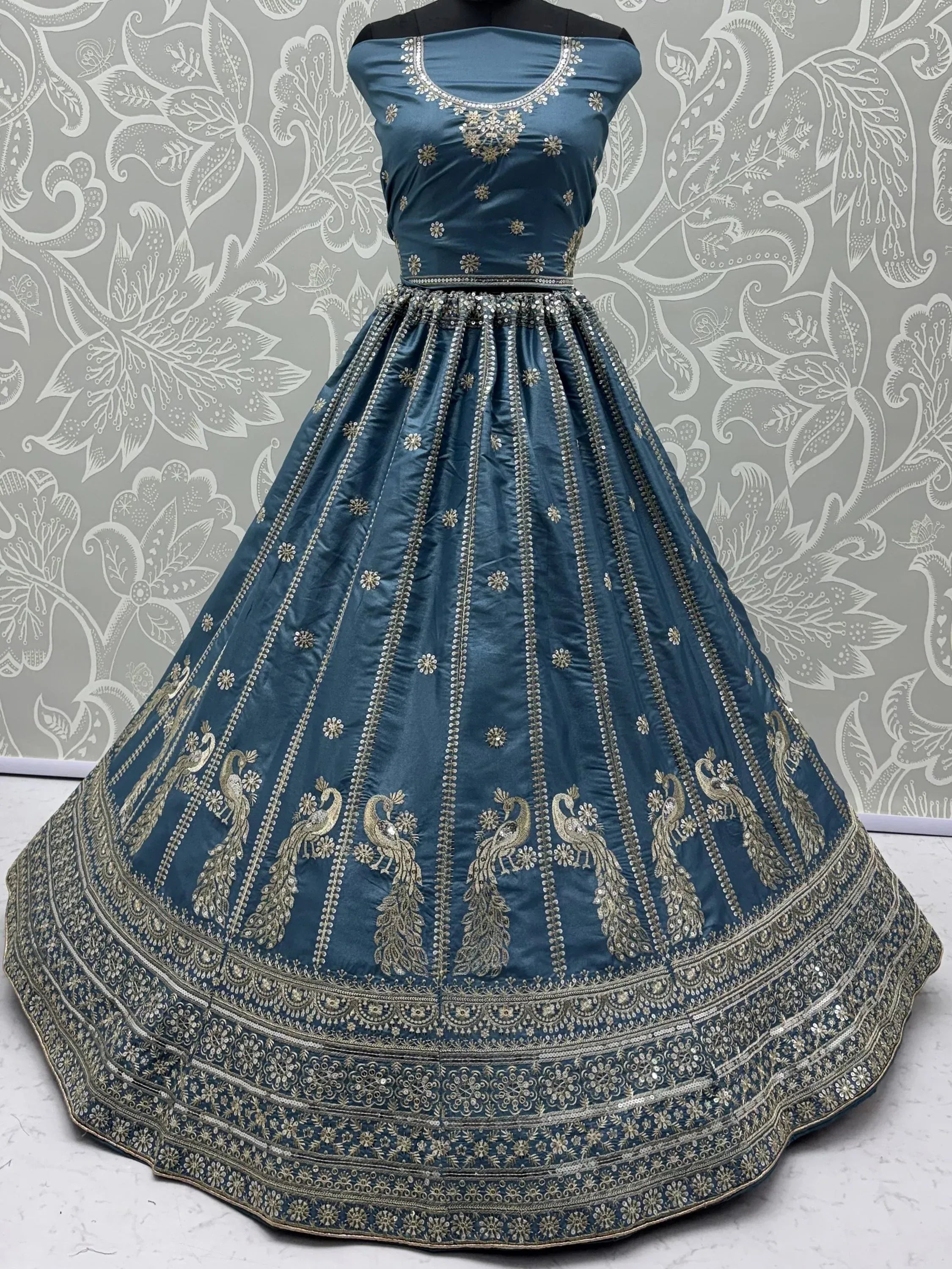 Astonishing Sky Blue Zari Embroidery Silk Sangeet Wear Lehenga Choli