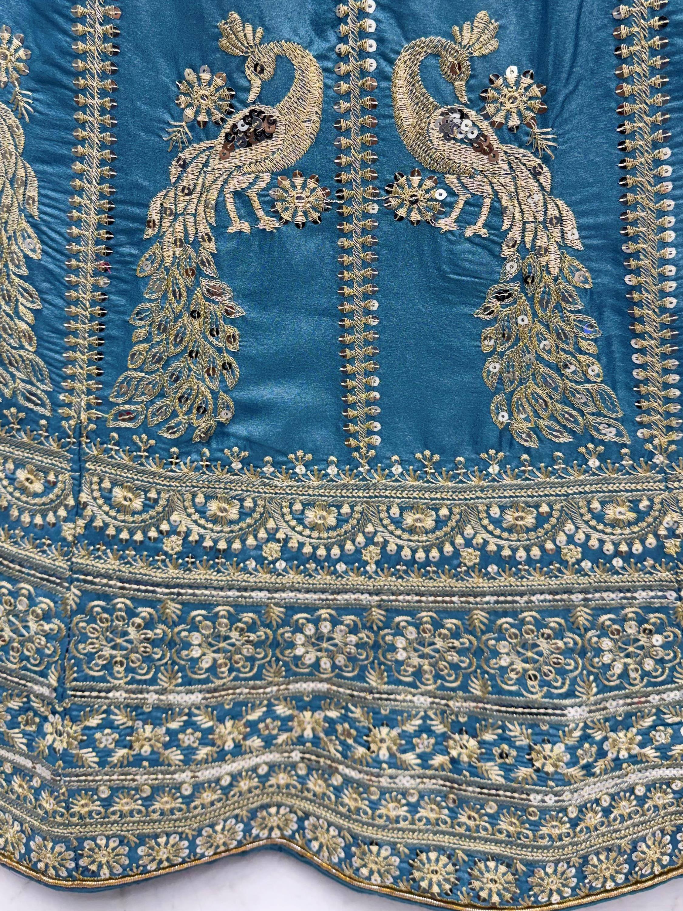 Astonishing Sky Blue Zari Embroidery Silk Sangeet Wear Lehenga Choli