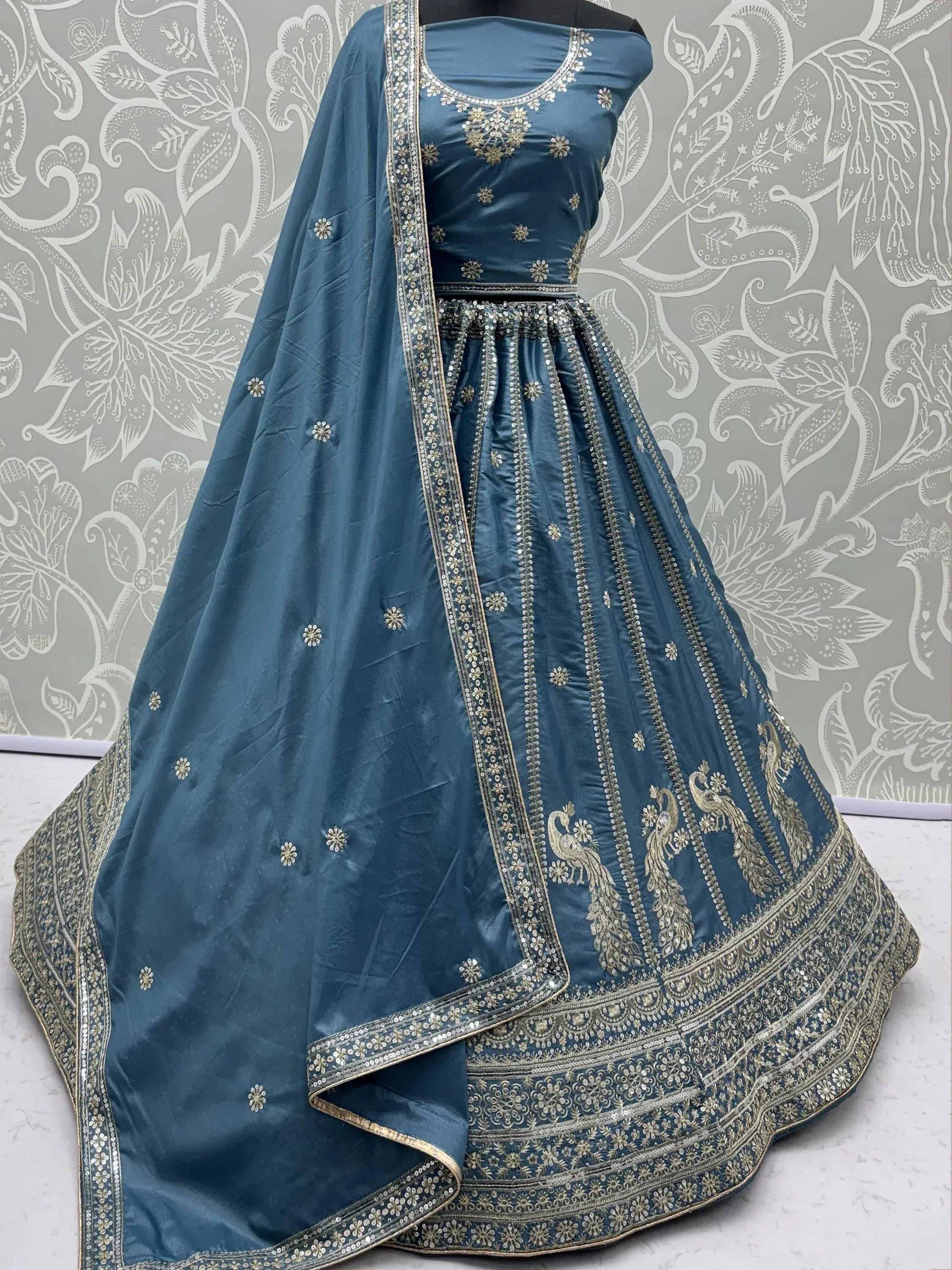 Astonishing Sky Blue Zari Embroidery Silk Sangeet Wear Lehenga Choli