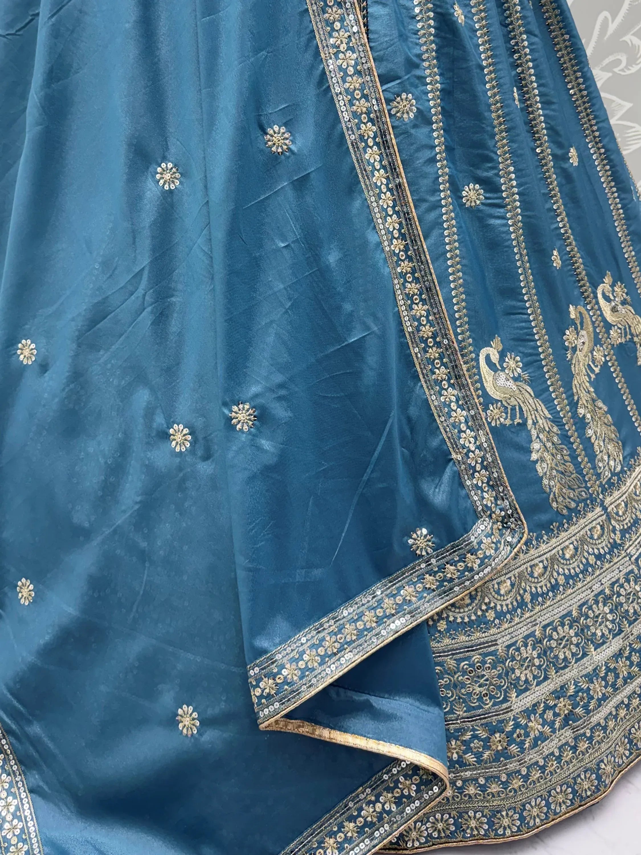 Astonishing Sky Blue Zari Embroidery Silk Sangeet Wear Lehenga Choli