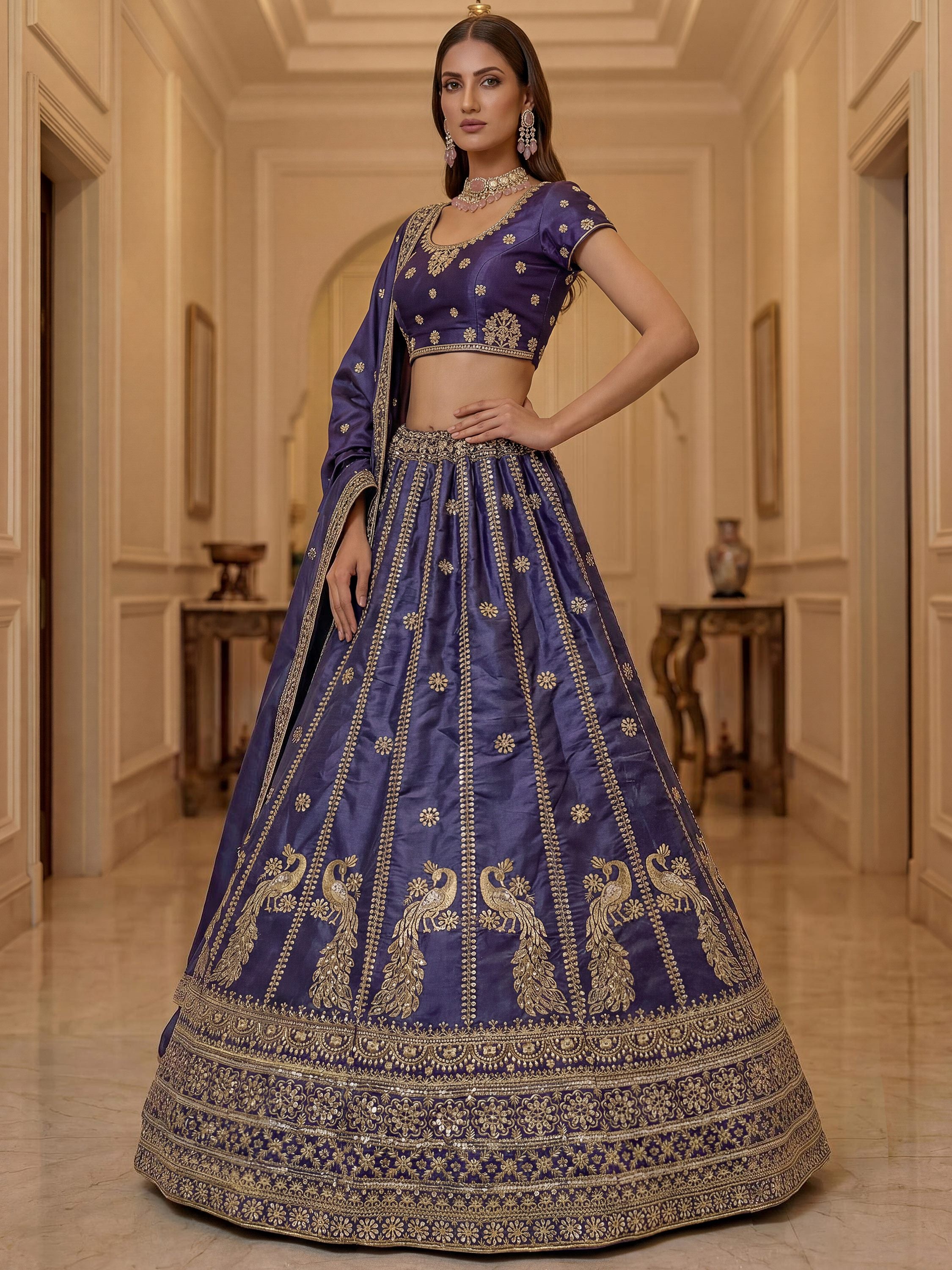Remarkable Purple Sequins Silk Designer Lehenga Choli With Dupatta