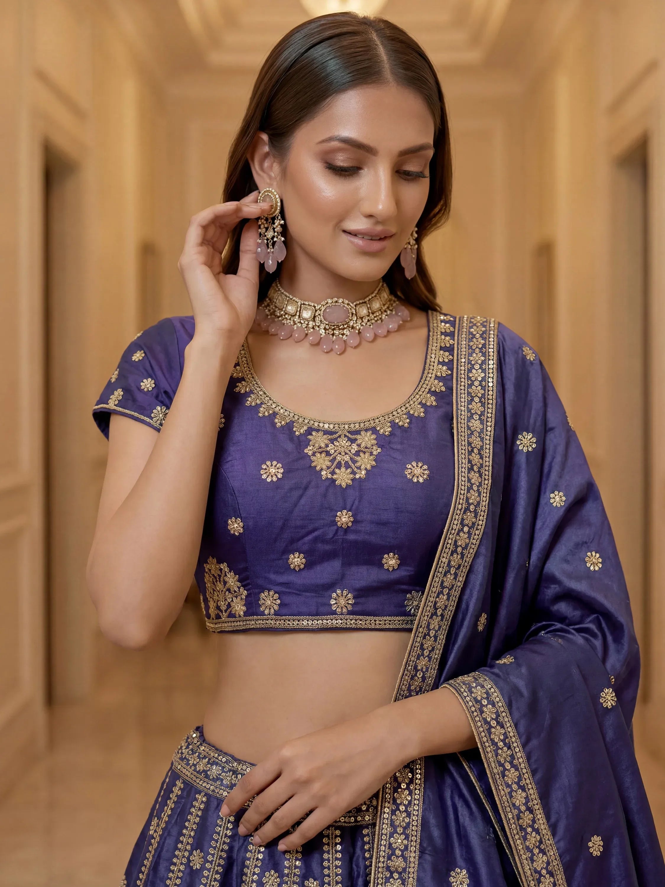 Remarkable Purple Sequins Silk Designer Lehenga Choli With Dupatta