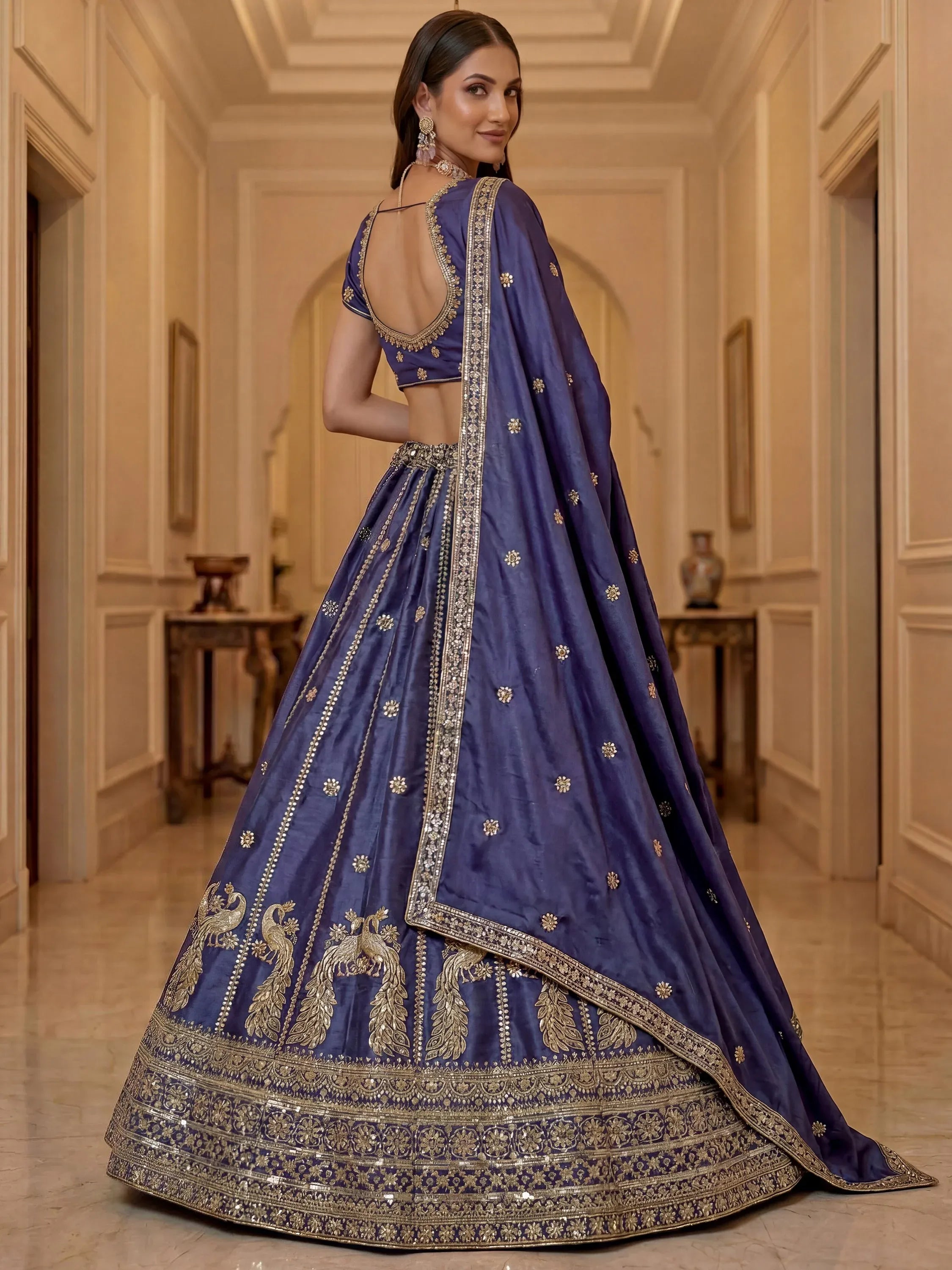 Remarkable Purple Sequins Silk Designer Lehenga Choli With Dupatta