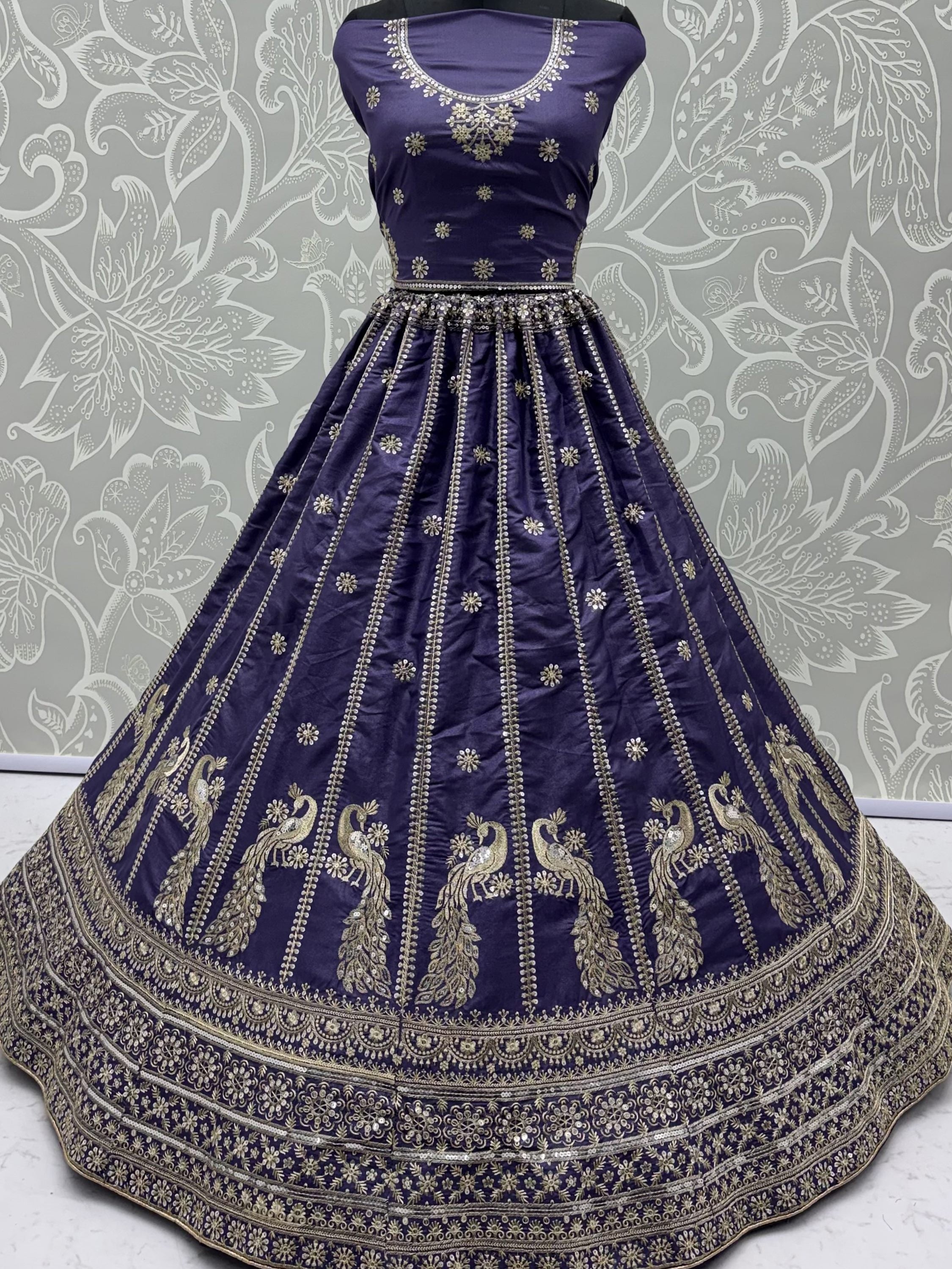 Remarkable Purple Sequins Silk Designer Lehenga Choli With Dupatta