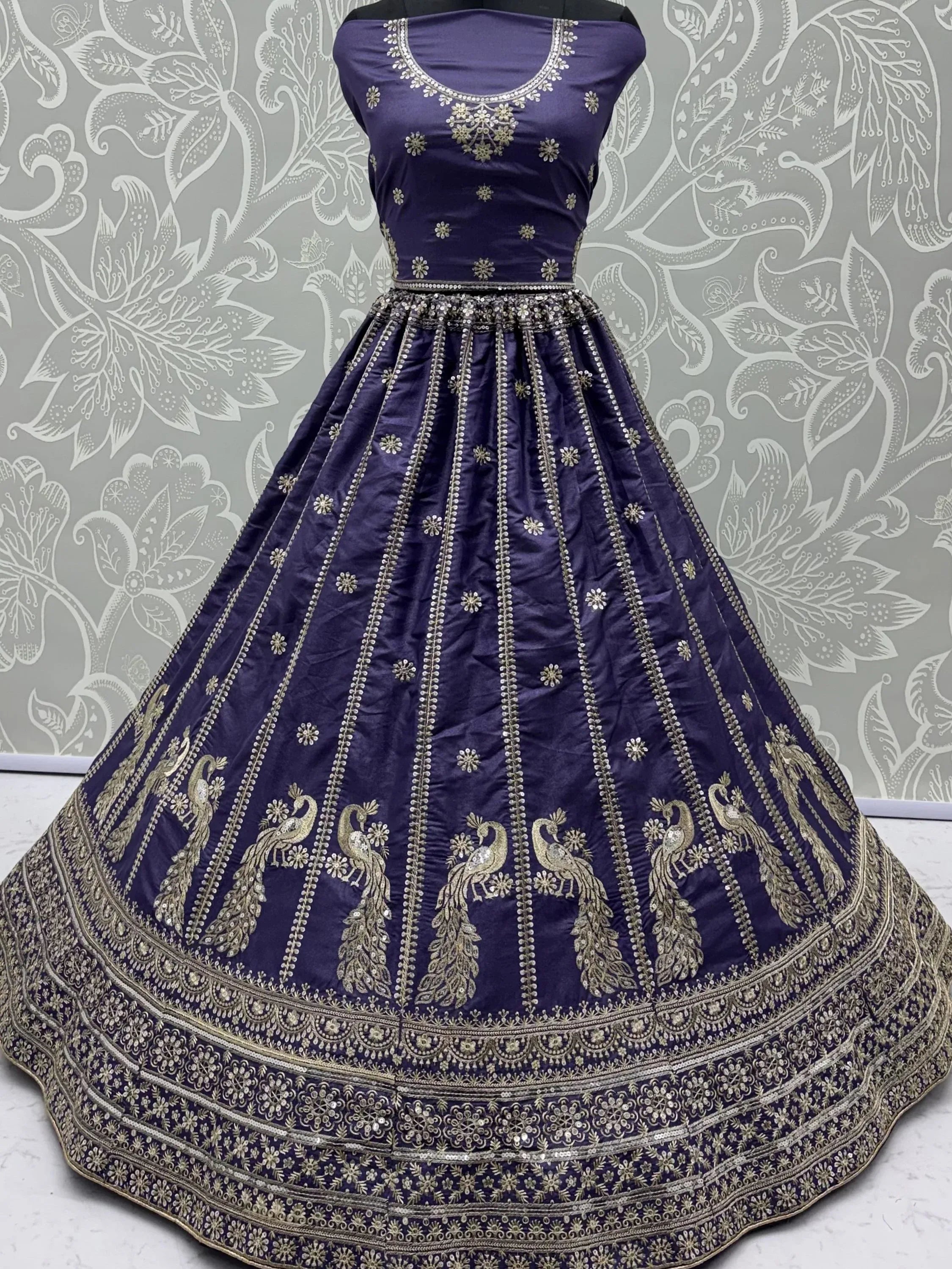 Remarkable Purple Sequins Silk Designer Lehenga Choli With Dupatta