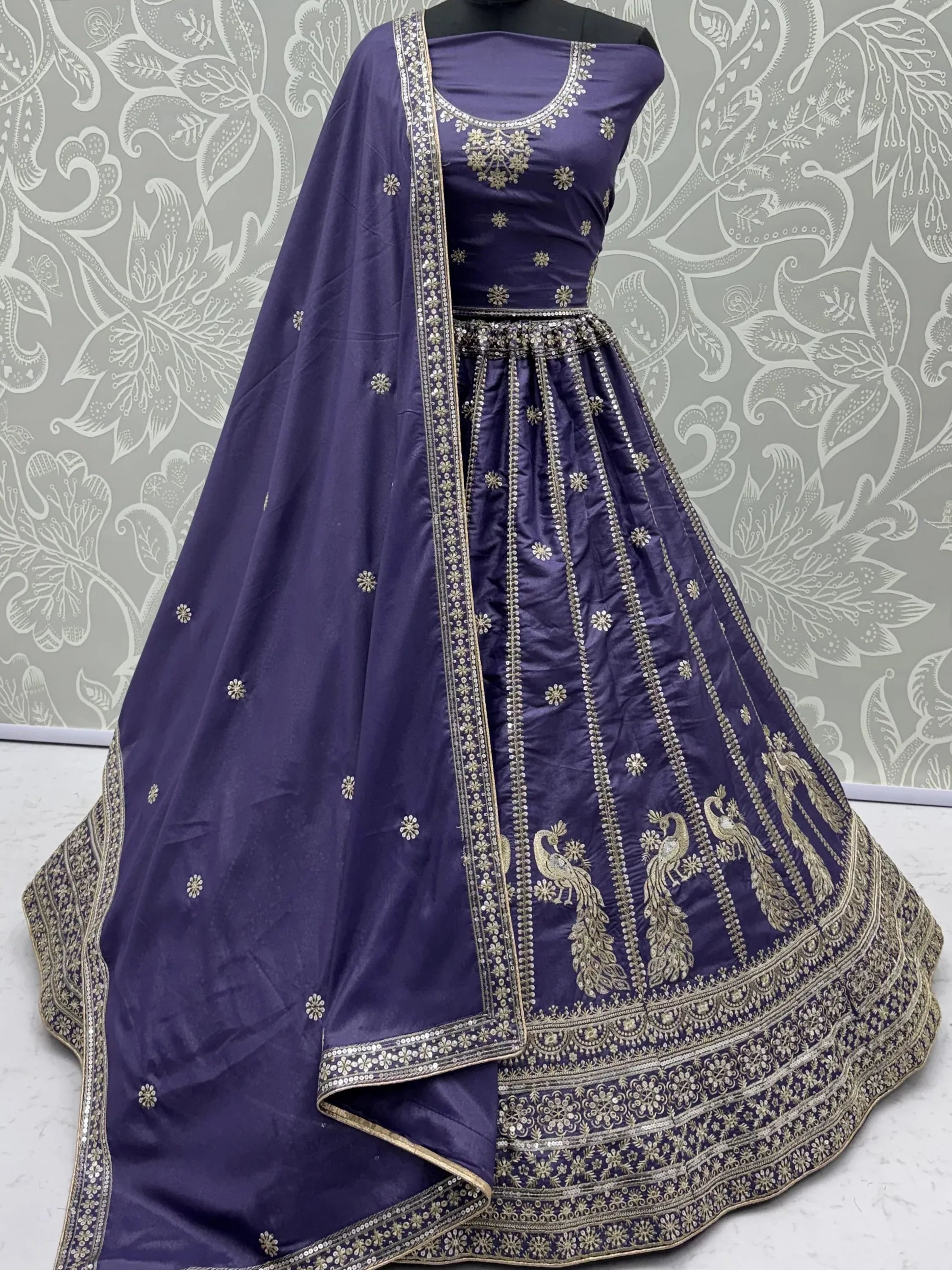 Remarkable Purple Sequins Silk Designer Lehenga Choli With Dupatta