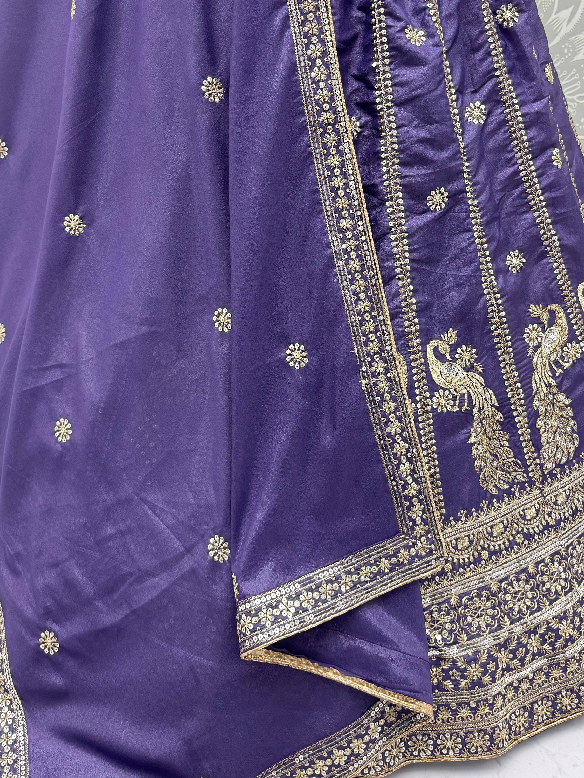 Remarkable Purple Sequins Silk Designer Lehenga Choli With Dupatta