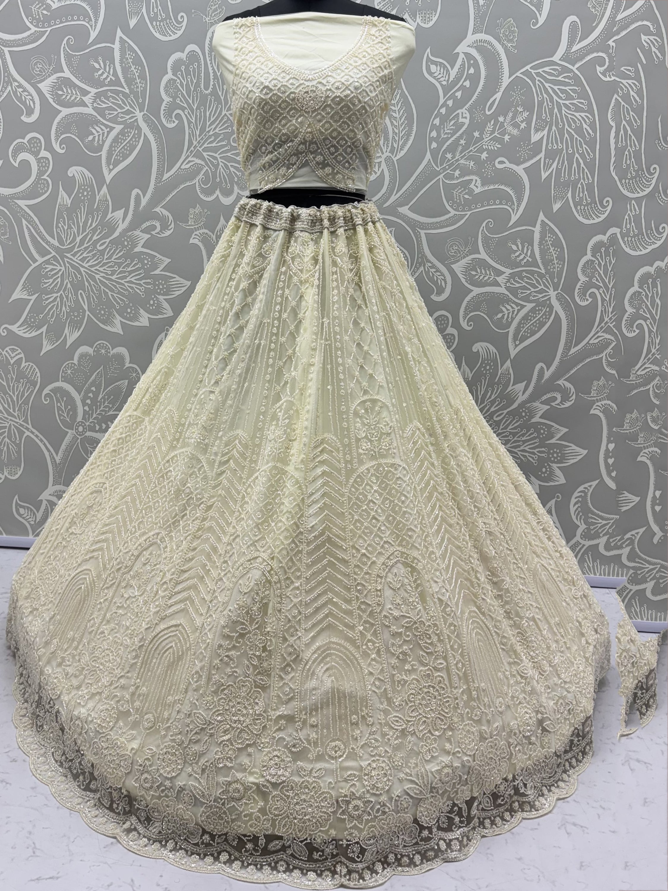 Notable Off-White Sequins Net Traditional Lehenga With Blouse