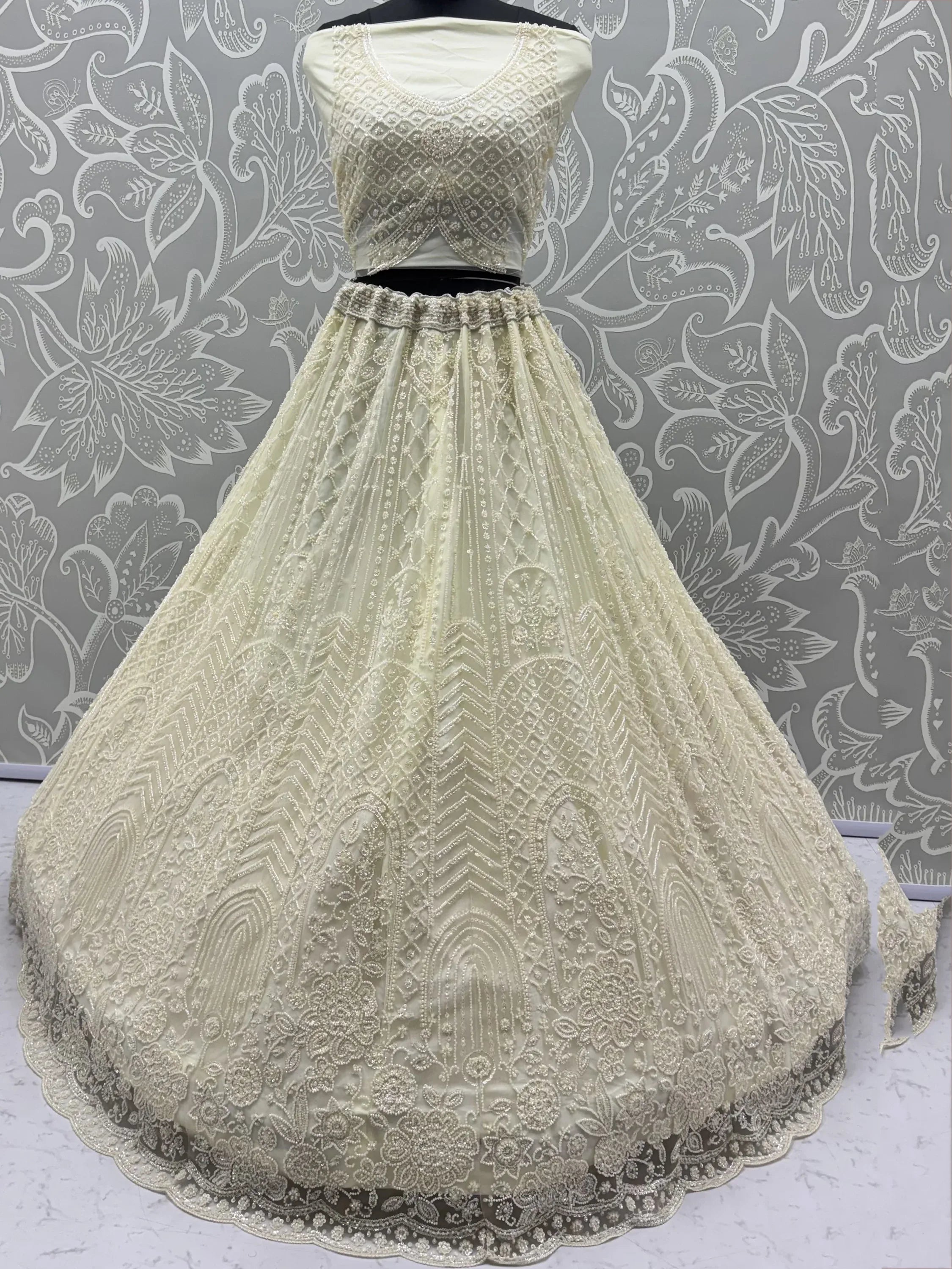 Notable Off-White Sequins Net Traditional Lehenga With Blouse
