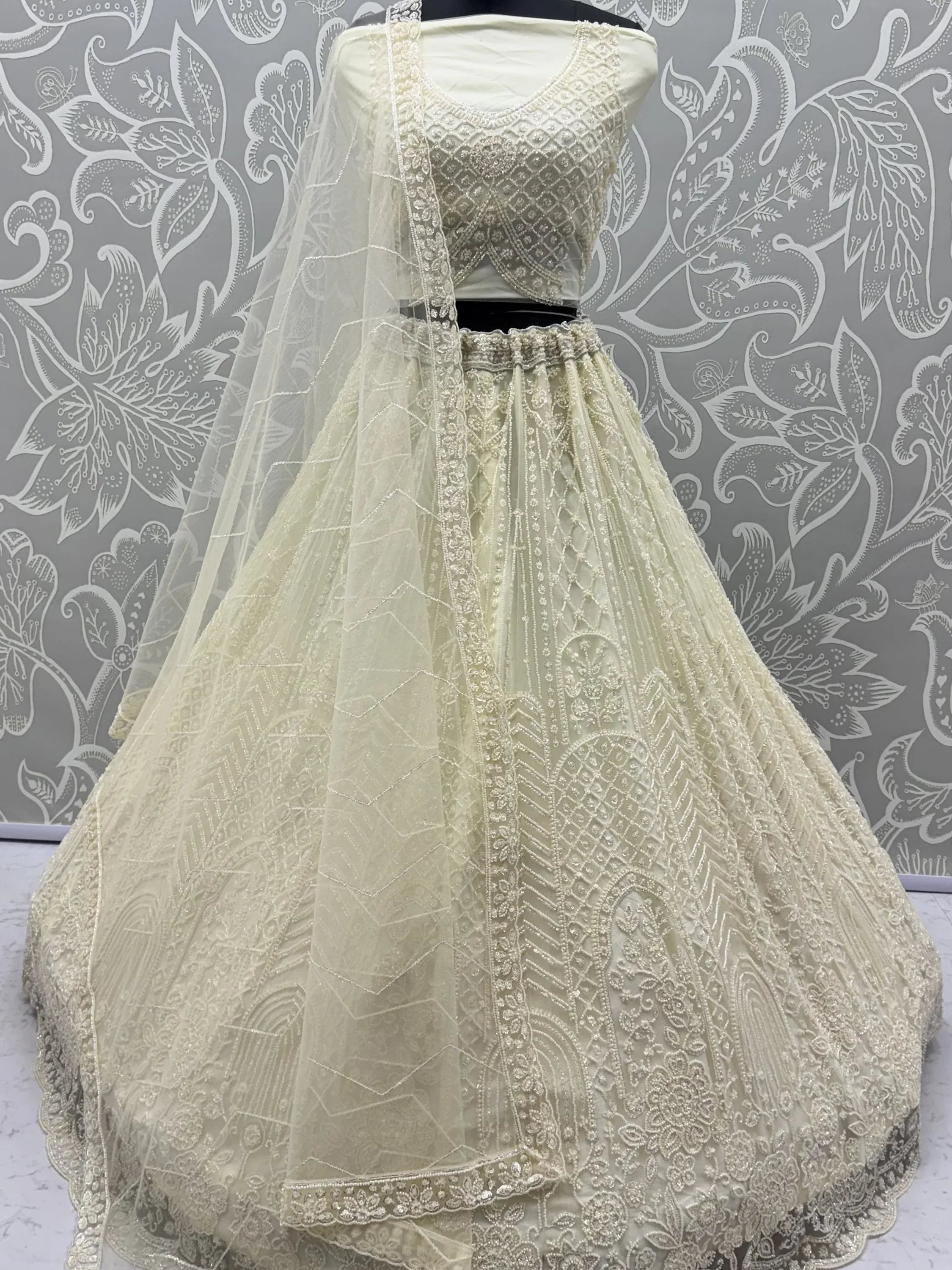 Notable Off-White Sequins Net Traditional Lehenga With Blouse