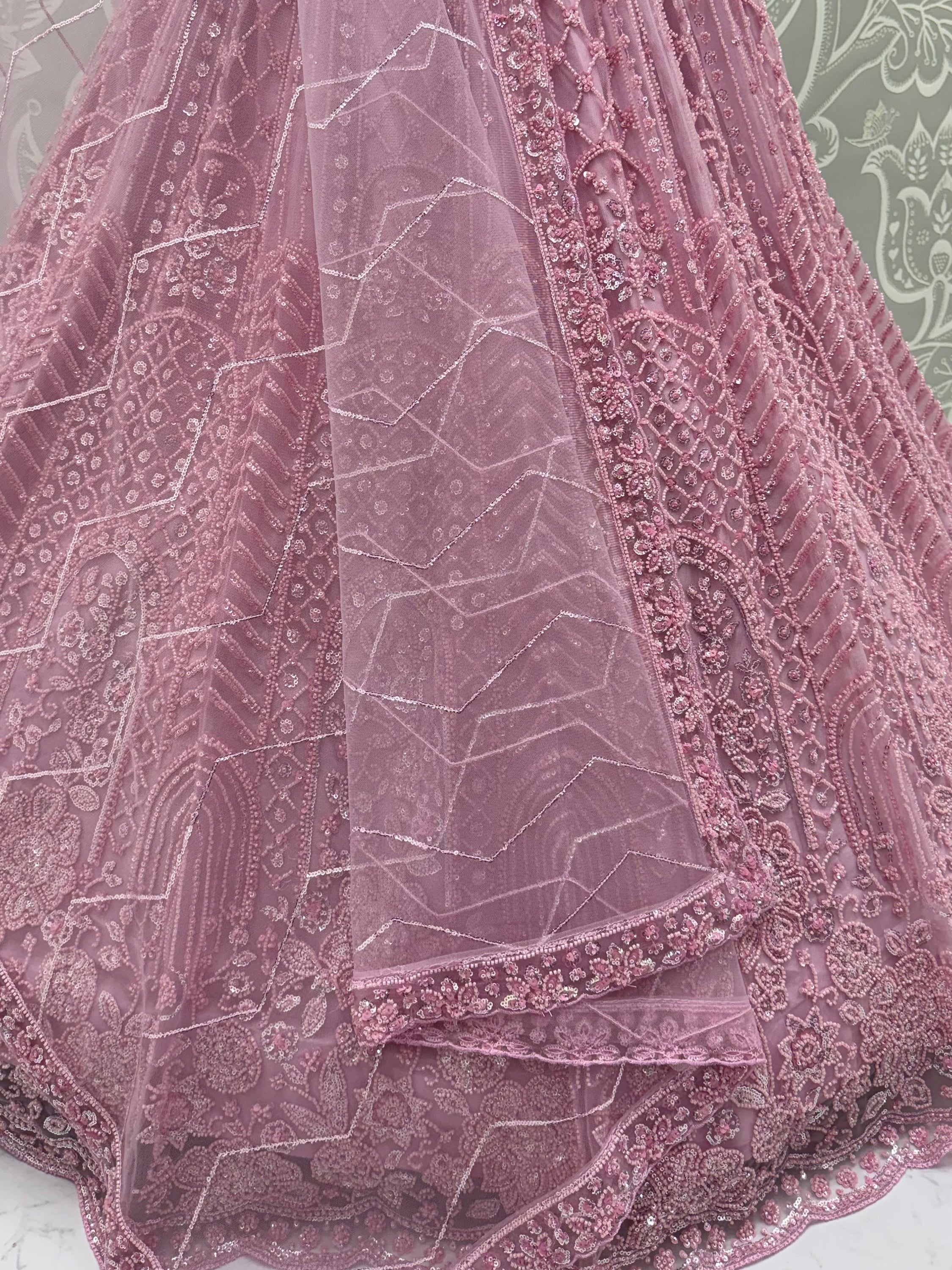 Sparkling Lavender Bead Work Net Bridesmaids Lehenga Choli