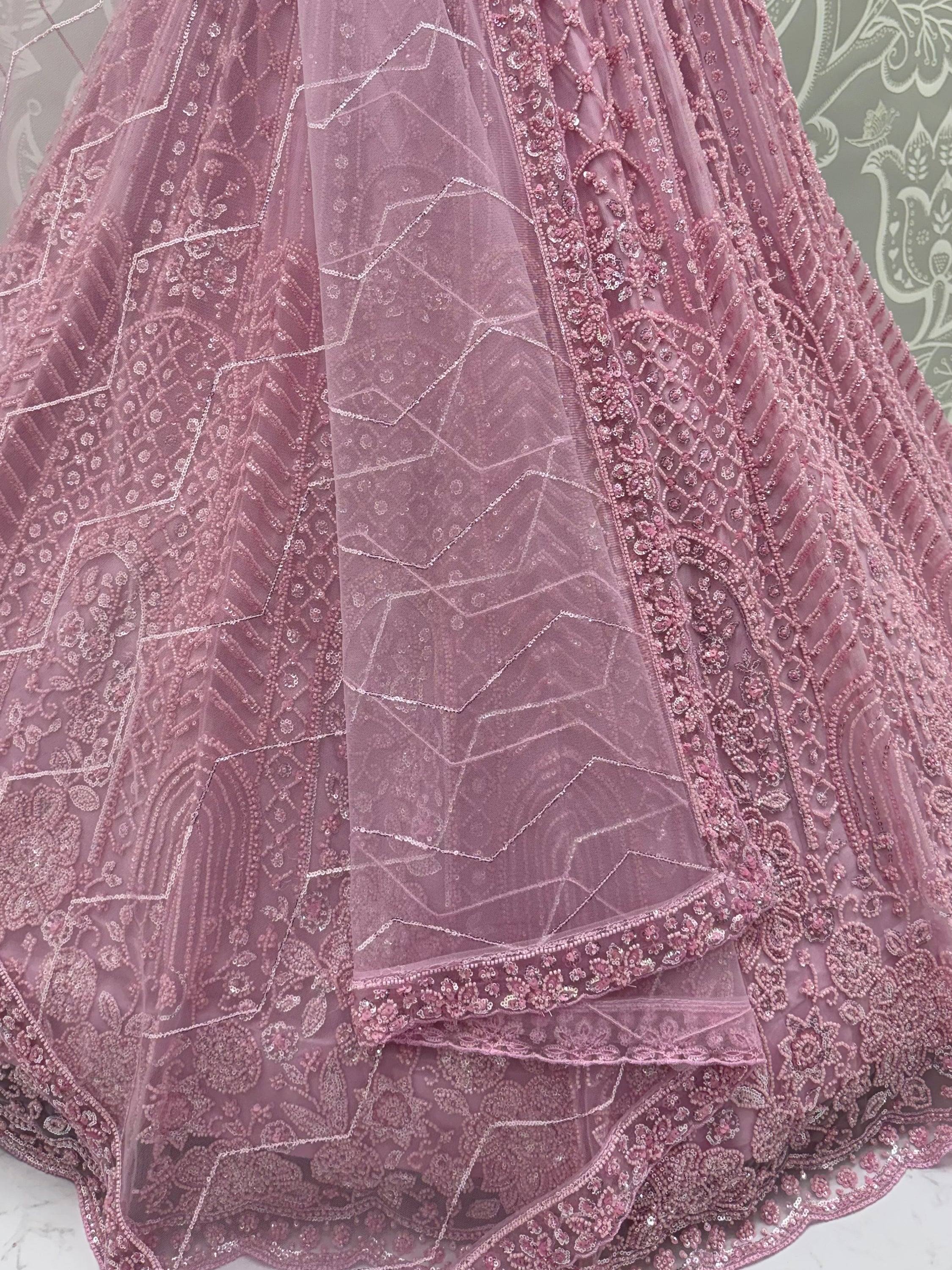 Sparkling Lavender Bead Work Net Bridesmaids Lehenga Choli