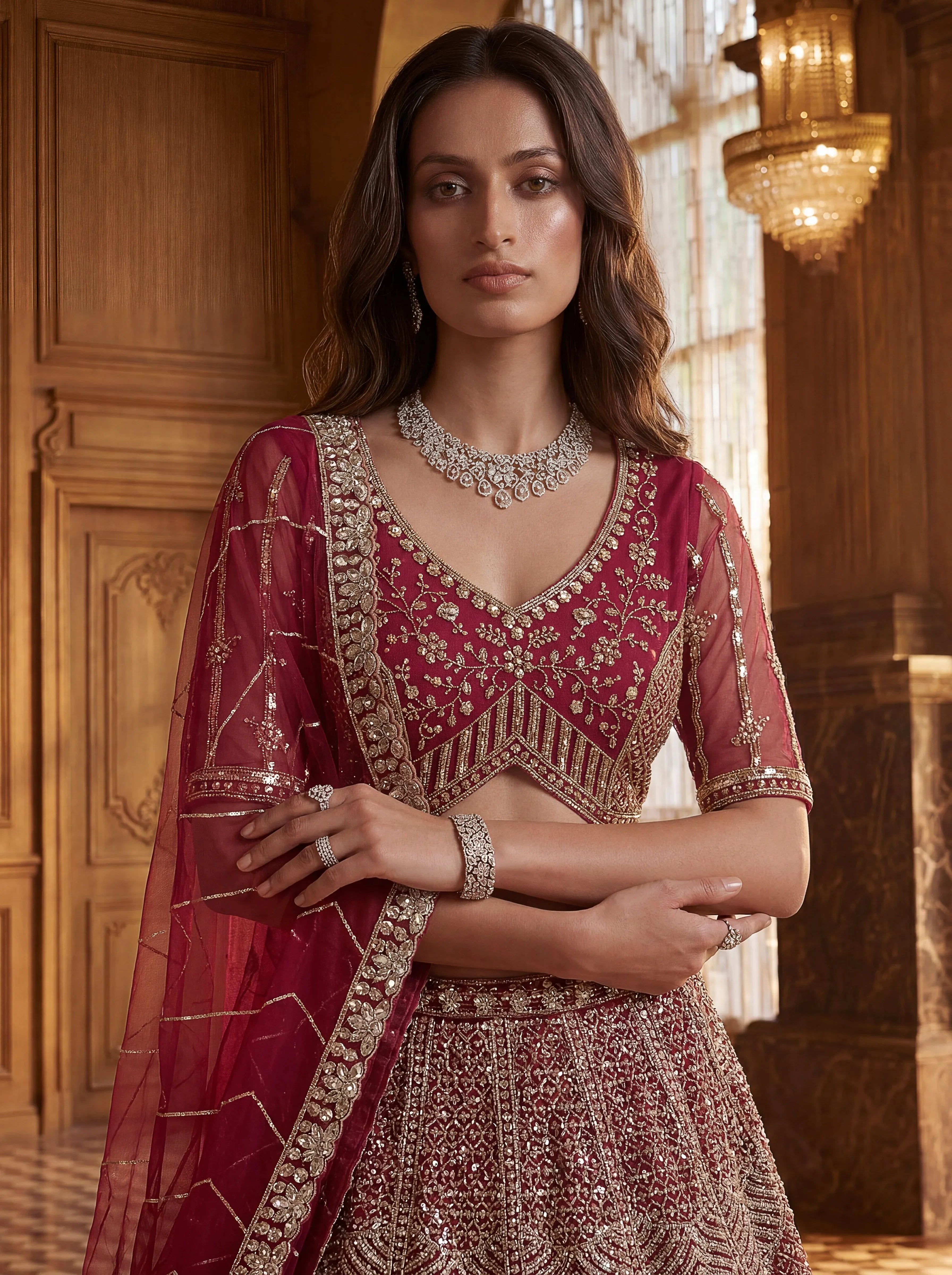 Impressive Pink Embroidered Net Bridal Lehenga Choli With Dupatta