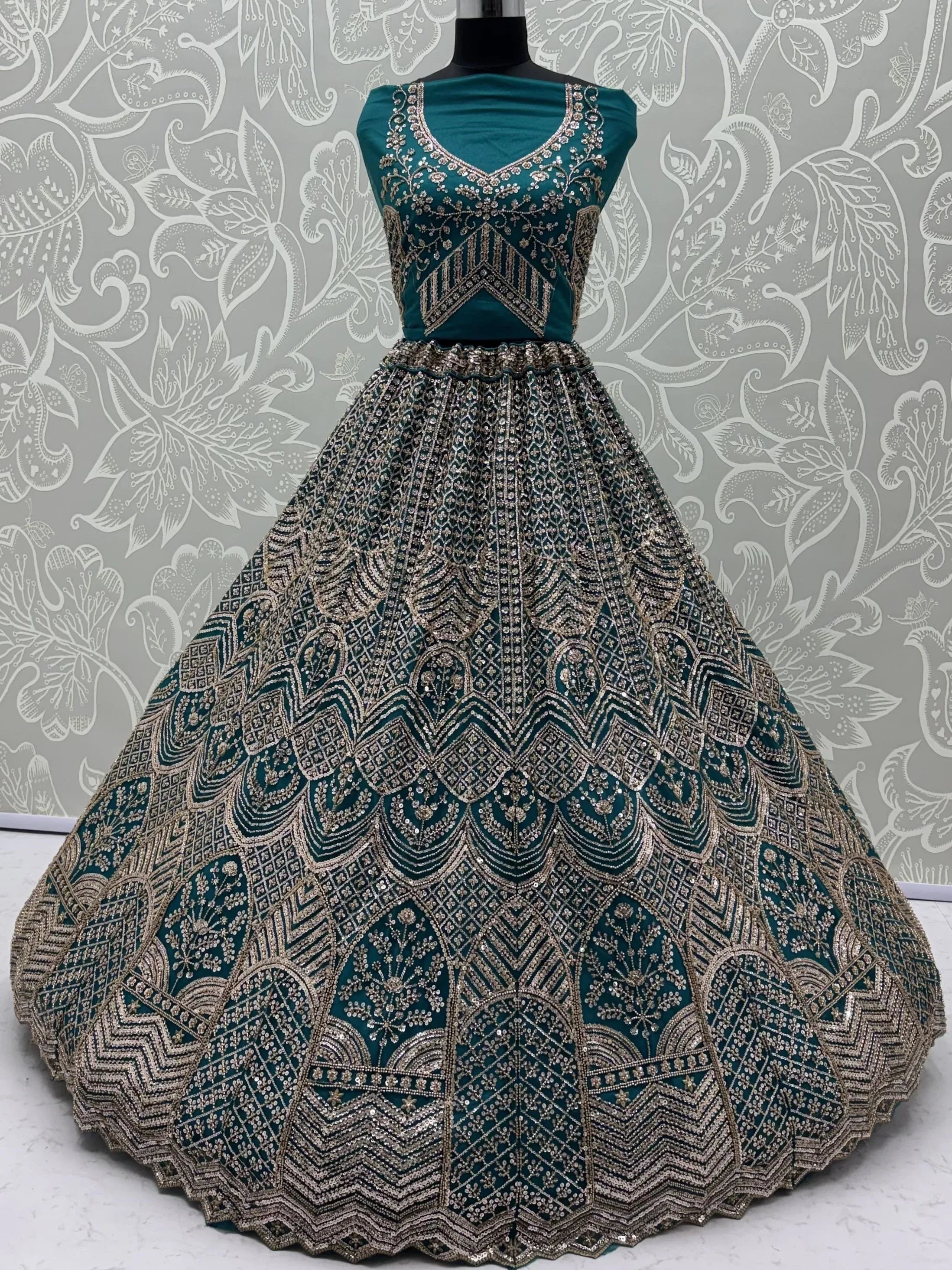 Royal Teal Blue Net Reception Wear Lehenga Choli With Dupatta