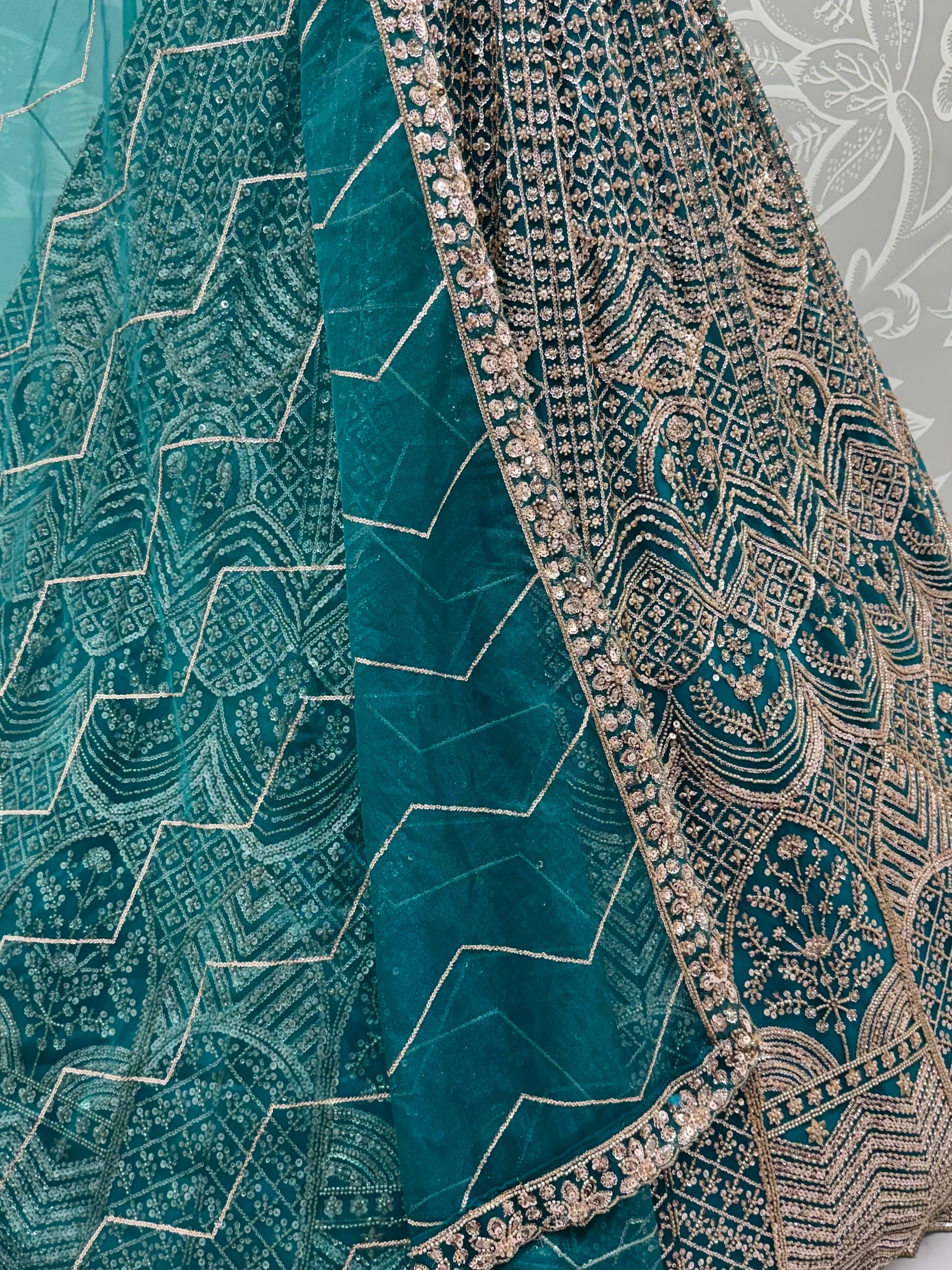 Royal Teal Blue Net Reception Wear Lehenga Choli With Dupatta