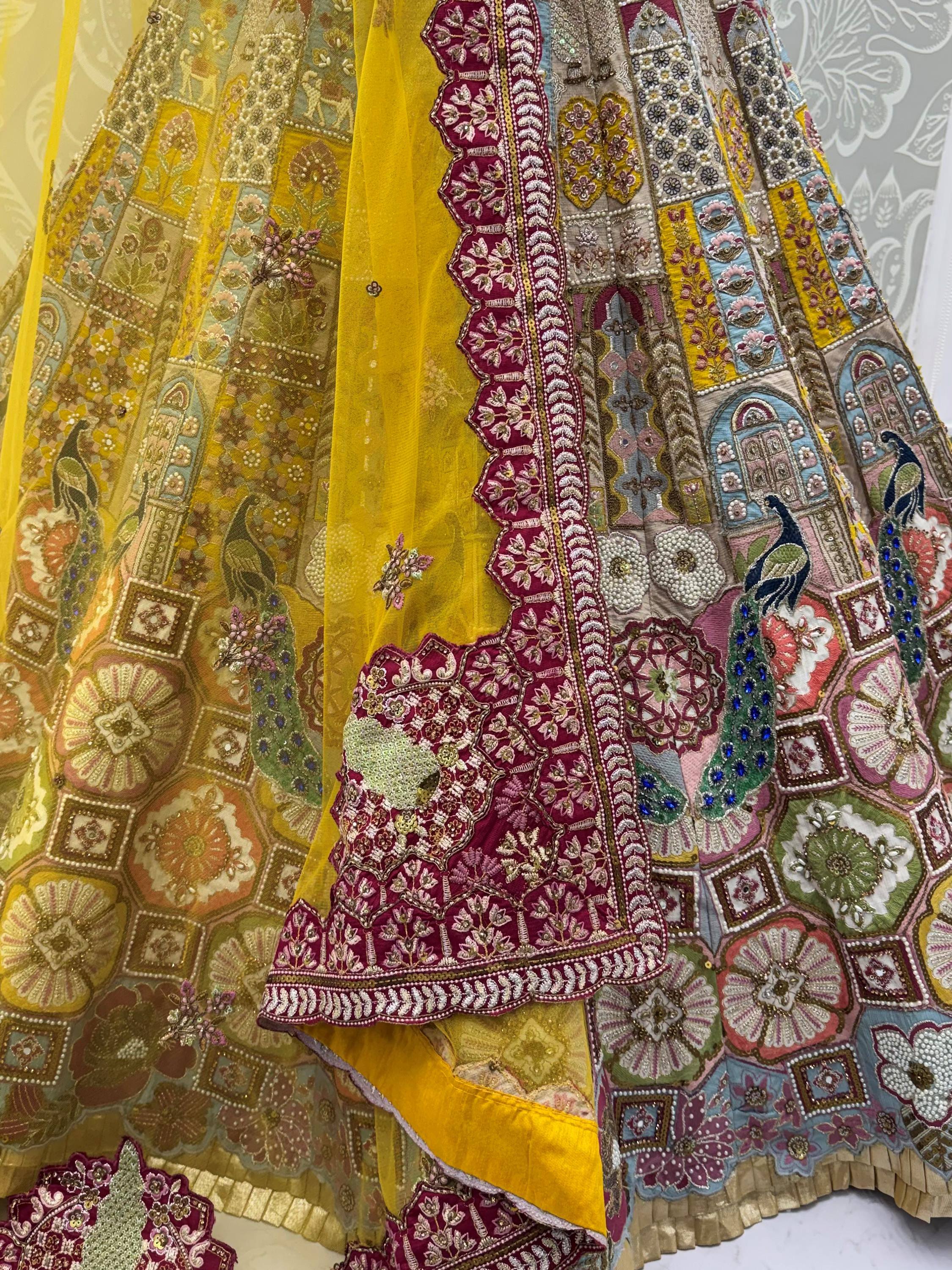 Breathtaking Multi-Color Patch Work Silk Wedding Wear Lehenga Choli