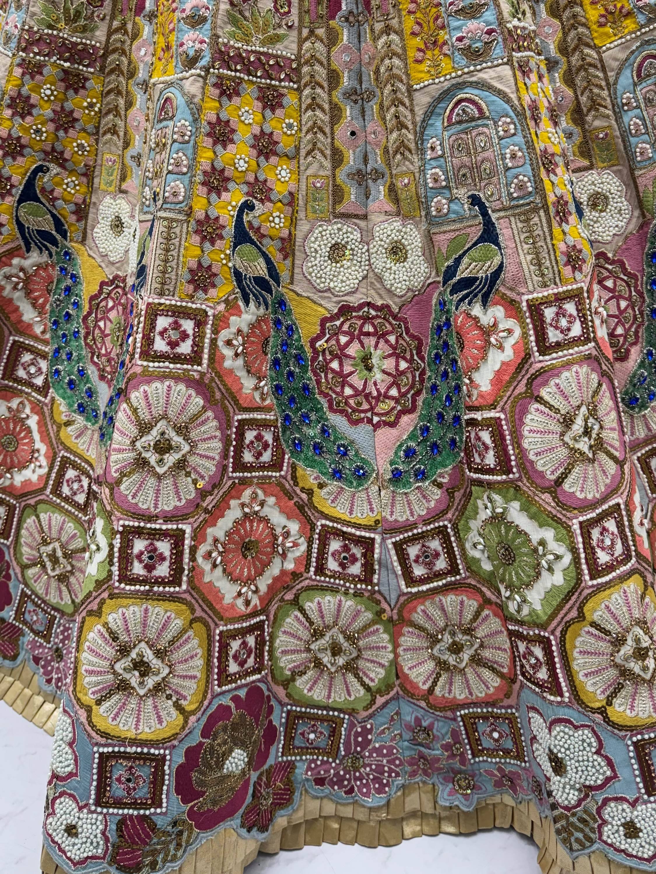 Breathtaking Multi-Color Patch Work Silk Wedding Wear Lehenga Choli