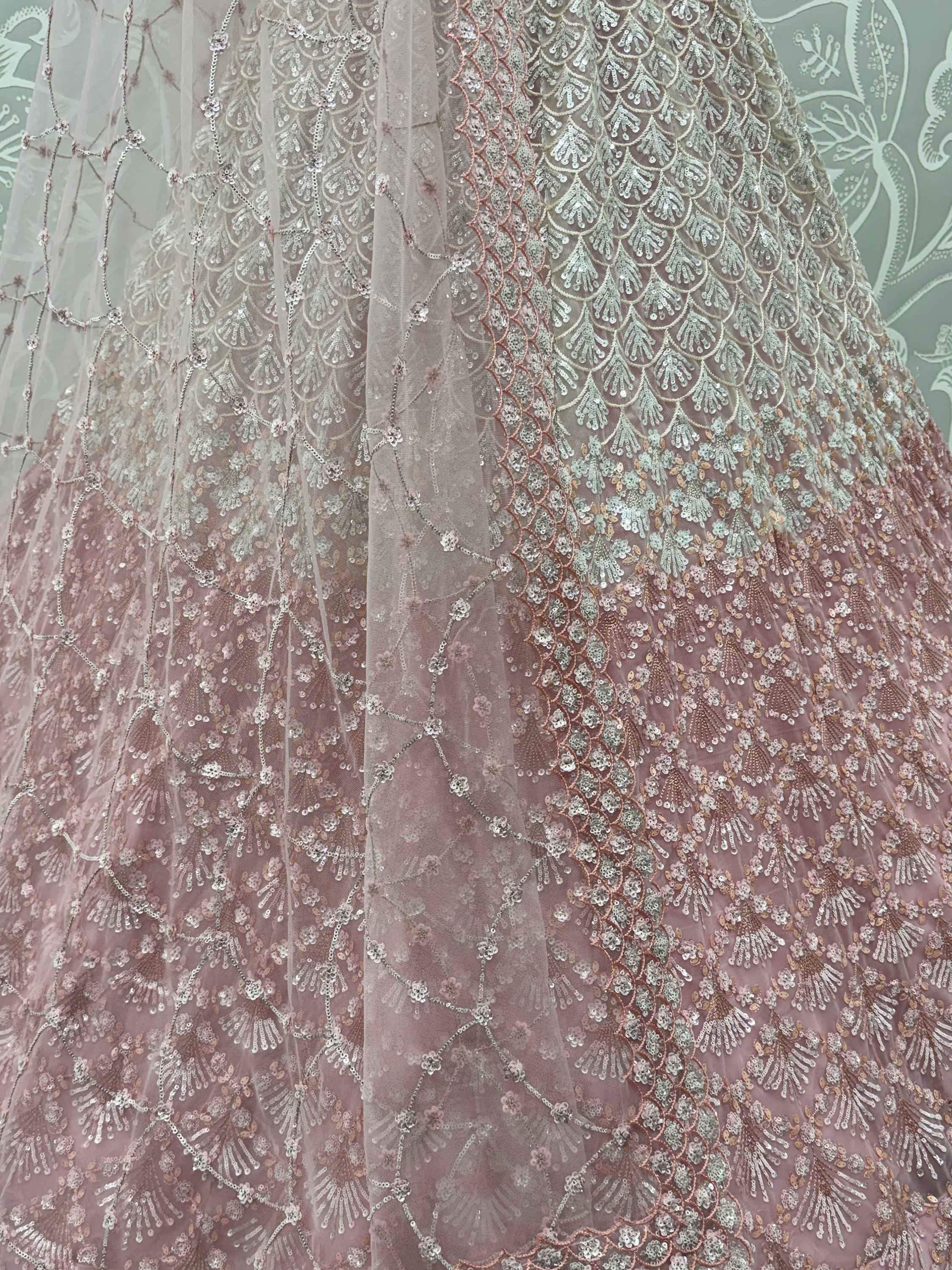 Sparkling Light Pink Sequins Net Sangeet Wear Lehenga Choli With Dupatta