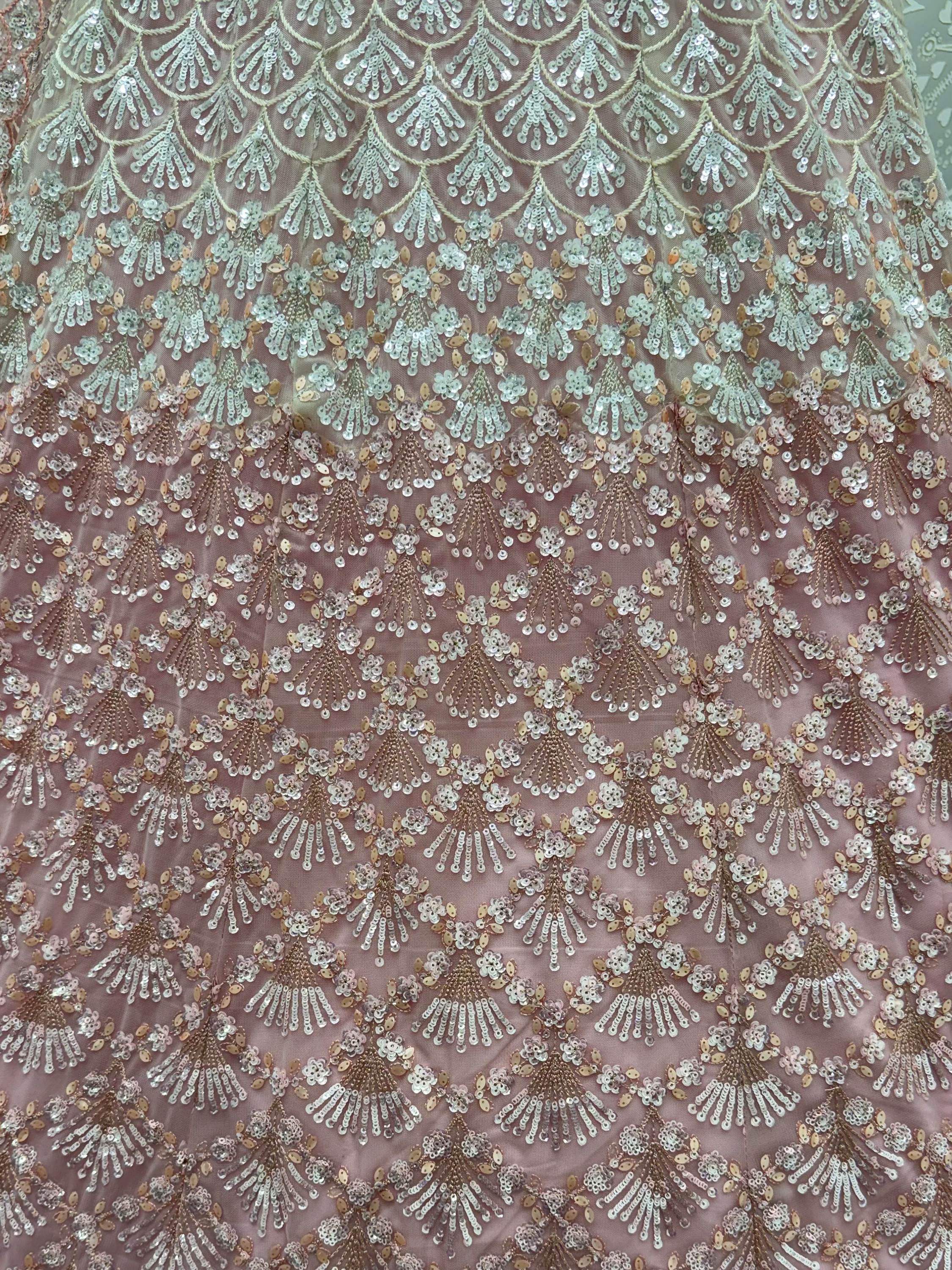 Sparkling Light Pink Sequins Net Sangeet Wear Lehenga Choli With Dupatta