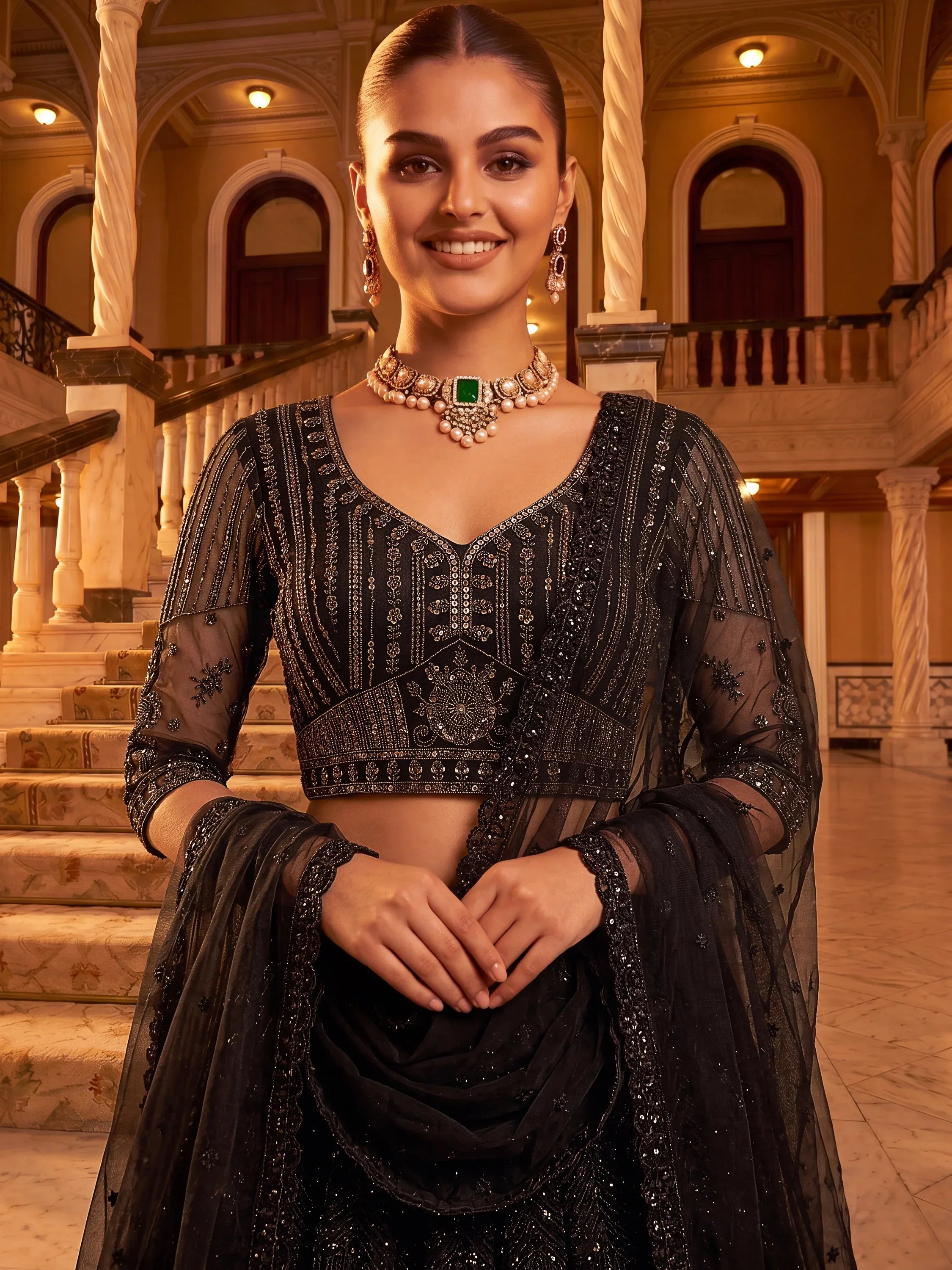 Monochrome Black Sequins Net Party Wear Lehenga Choli With Dupatta
