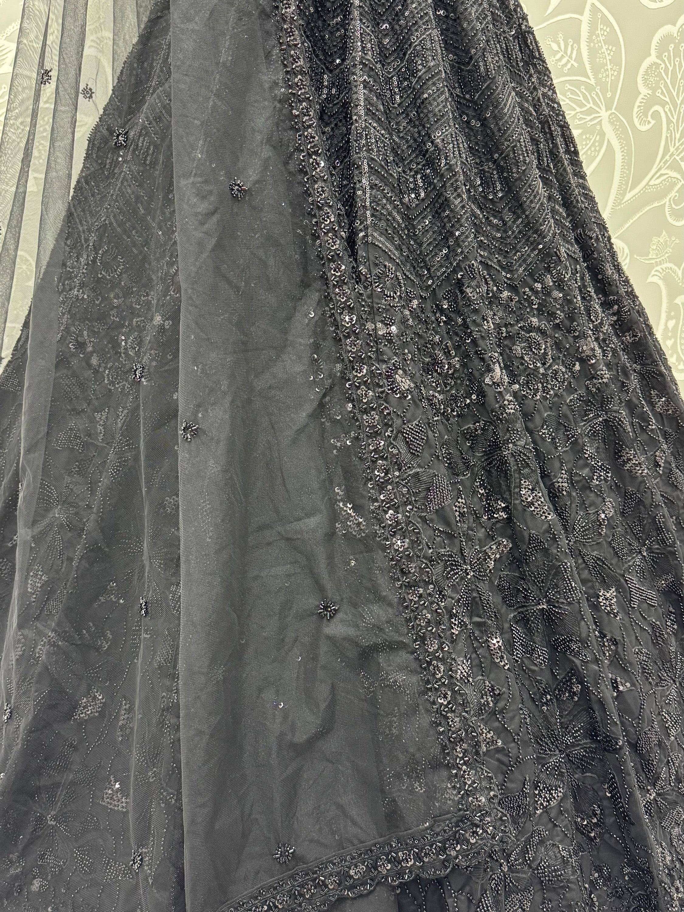 Monochrome Black Sequins Net Party Wear Lehenga Choli With Dupatta