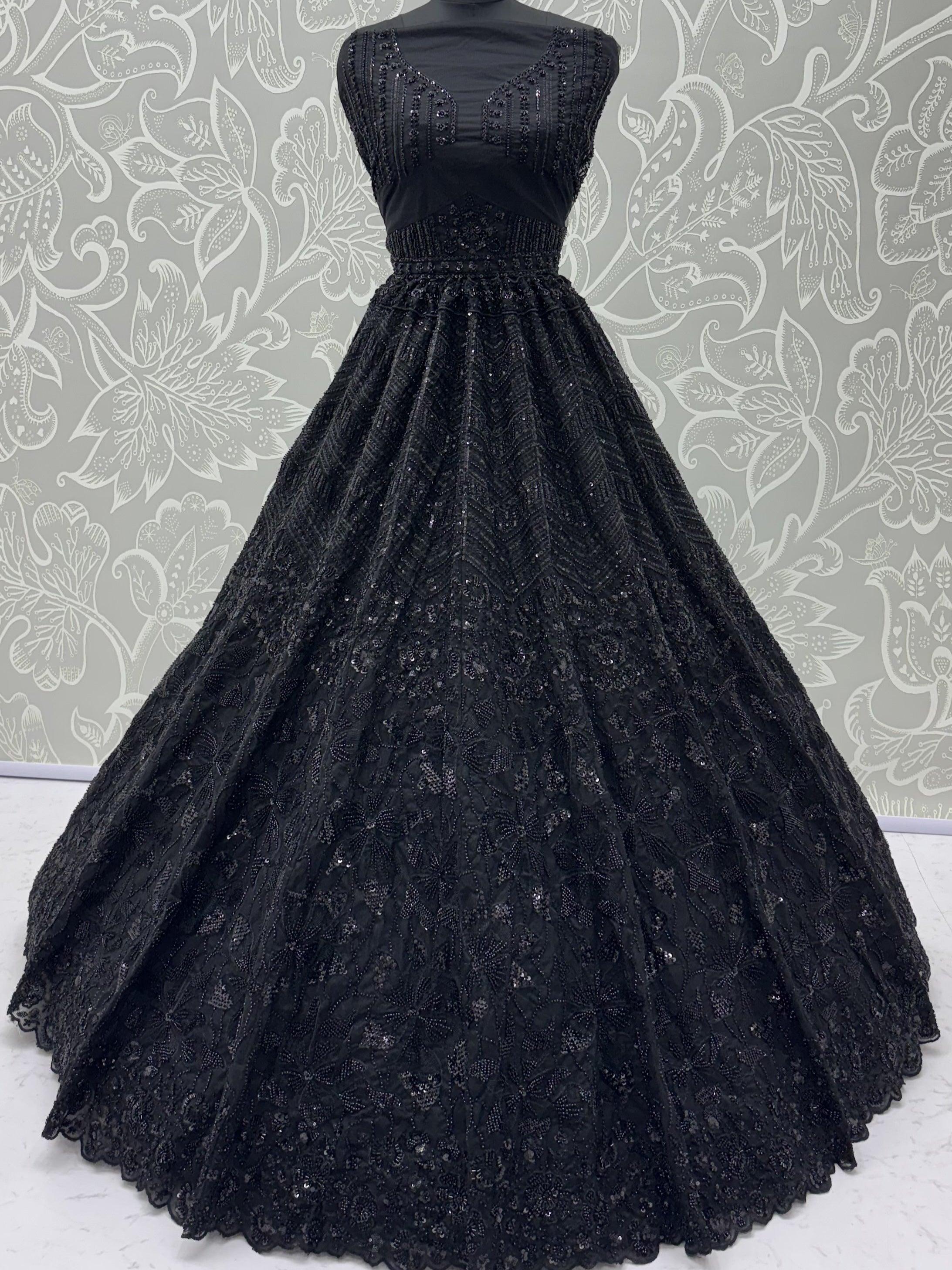 Monochrome Black Sequins Net Party Wear Lehenga Choli With Dupatta