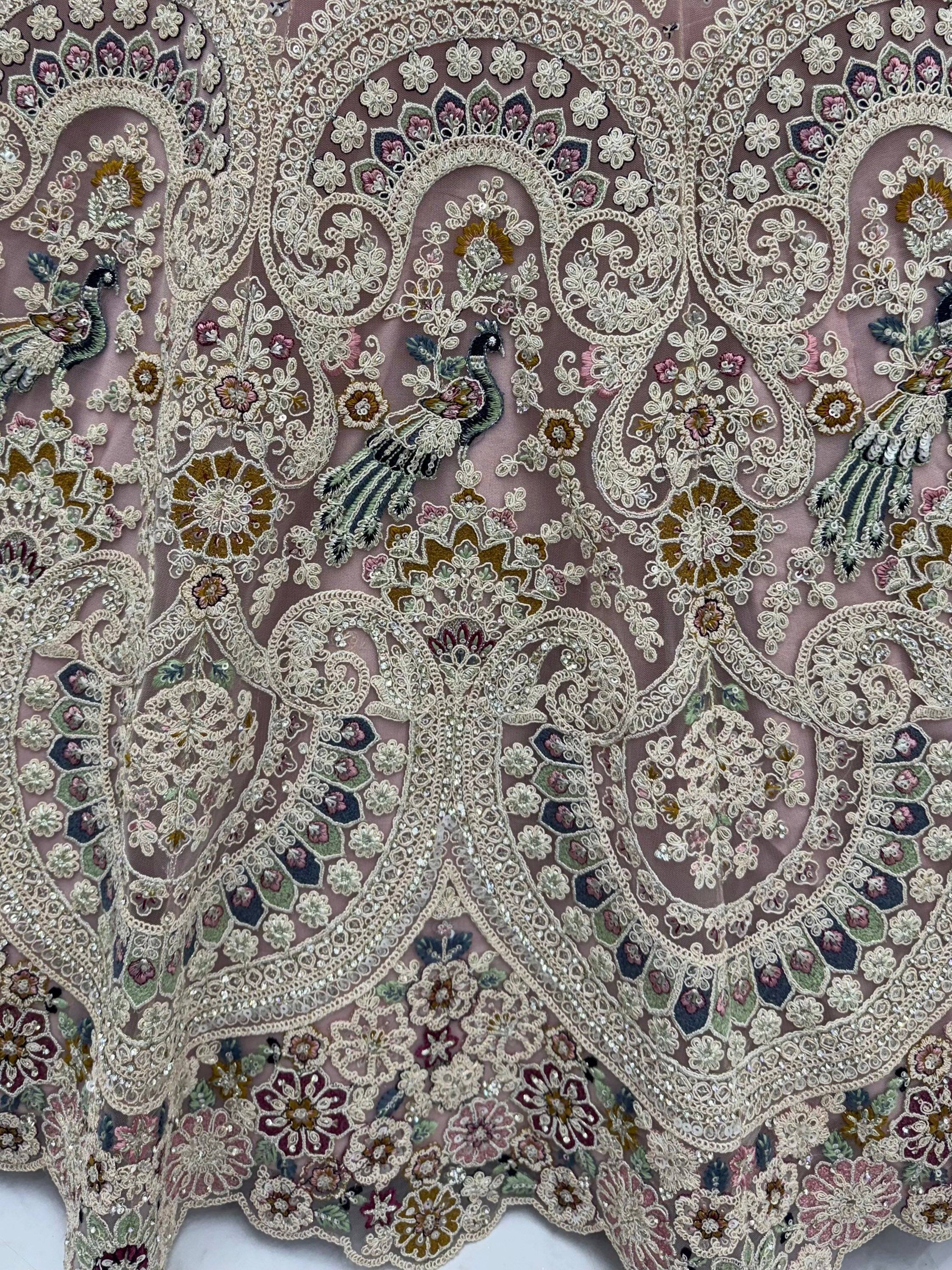Lavish Dusty Pink Thread Embroidered Net Engagement Wear Lehenga Choli